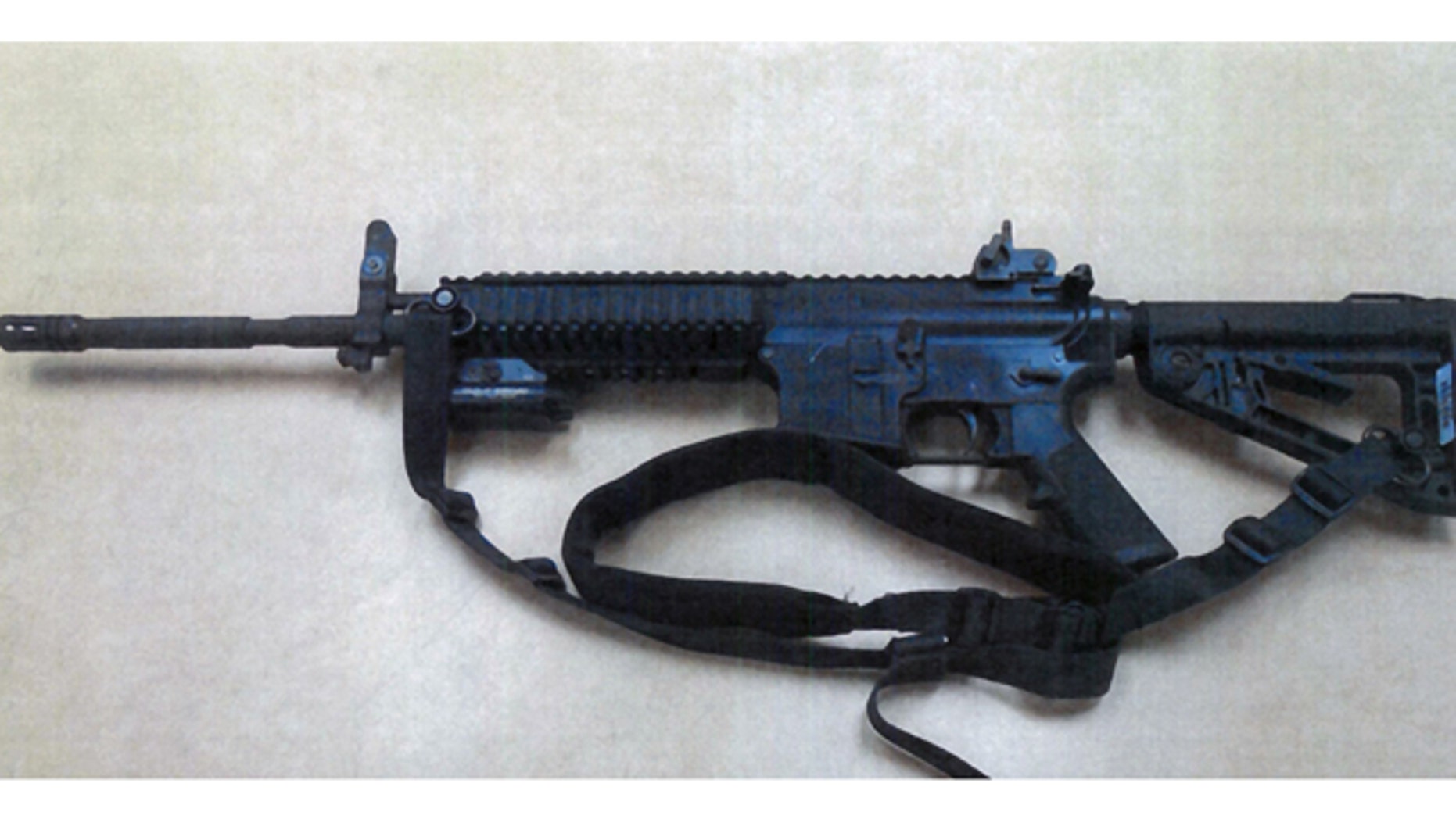 This image provided by the Fontana Unified School District Police shows a Colt LE6940 semiautomatic rifle, one of 14 purchased by the Fontana Unified School District to help provide security for the school, in California.