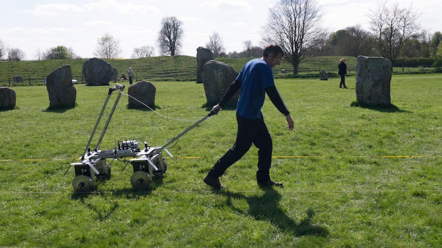 Jeremy Taylor conducts a survey of soil resistance around Avebury Circle. The new data has revealed that hidden beneath the world's largest prehistoric stone circle lies a buried square stone monument, whose purpose is shrouded in mystery.
