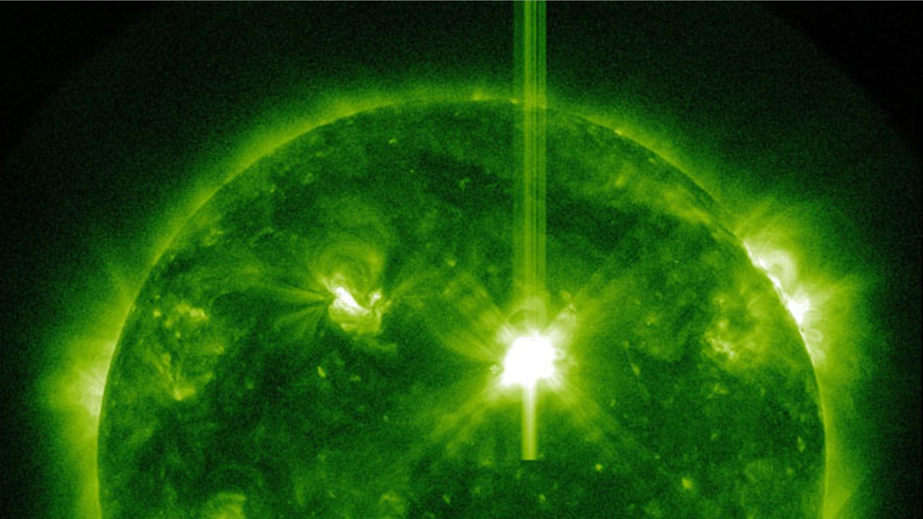 The sun unleashed a powerful Class X1.5 solar flare on March 9, 2011, a solar storm that could supercharge Earth's auroras. The flare was recorded by NASA's Solar Dynamics Observatory and other spacecraft. Here, it appears in white at the upper right of the sun as seen by the Solar Dynamics Observatory.