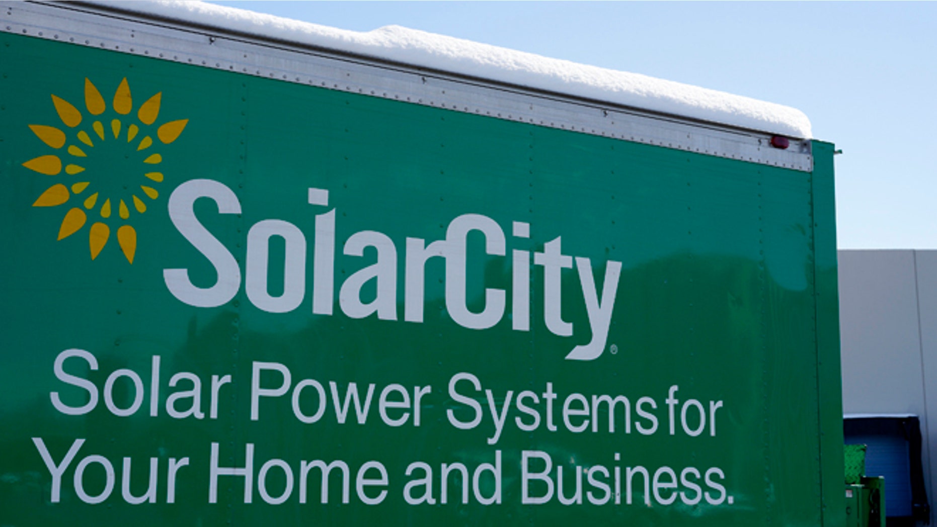 A sign is seen at the SolarCity building in Denver Feb. 17, 2015. (Reuters)