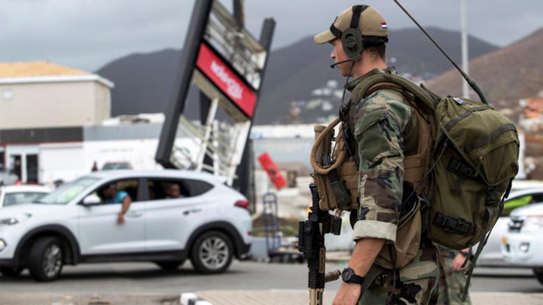 Soldiers patrol St. Martin amid reports of looting.