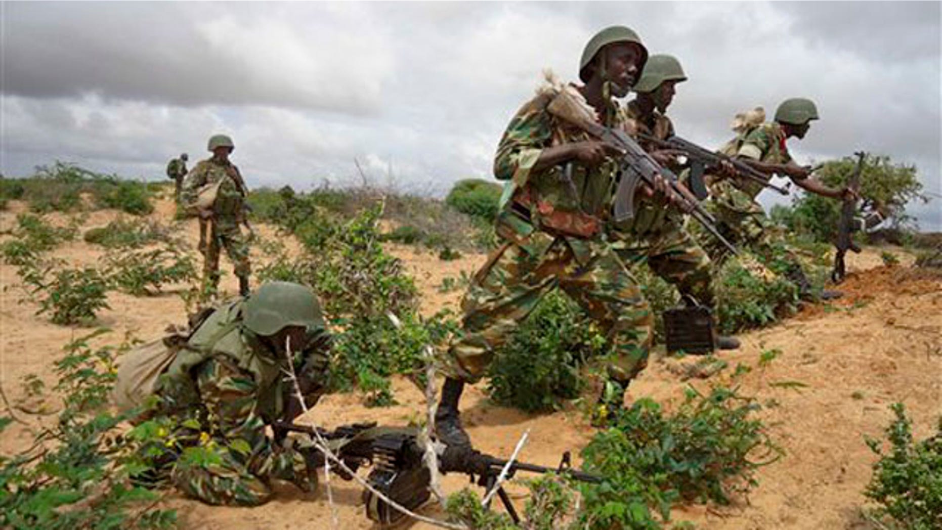 African Union peacekeepers are seen in the Deynile district of the capital Mogadishu, Somalia Thursday, Oct. 20, 2011.