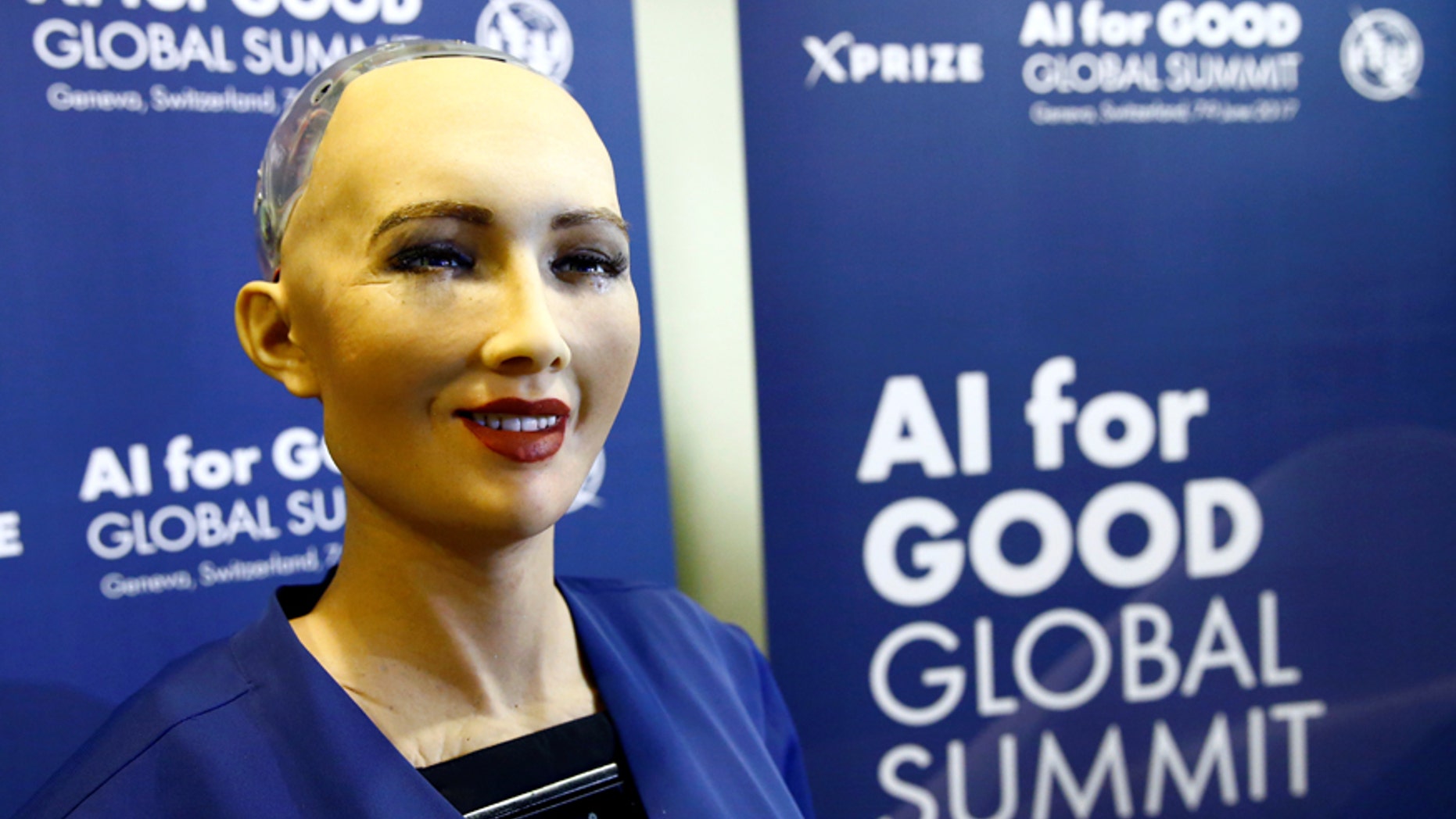 File photo: Sophia, a robot integrating the latest technologies and artificial intelligence developed by Hanson Robotics is pictured during a presentation at the "AI for Good" Global Summit at the International Telecommunication Union (ITU) in Geneva, Switzerland June 7, 2017. (REUTERS/Denis Balibouse)