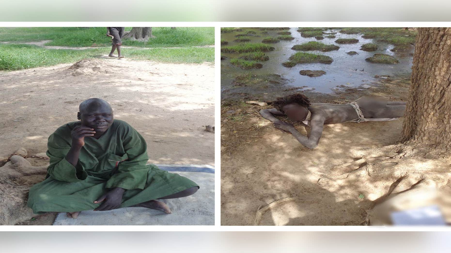 Dr. Atong Ayuel Longar treated this unidentified man, who was found chained to a tree, right, and is now enjoying a healthier life, seen left.