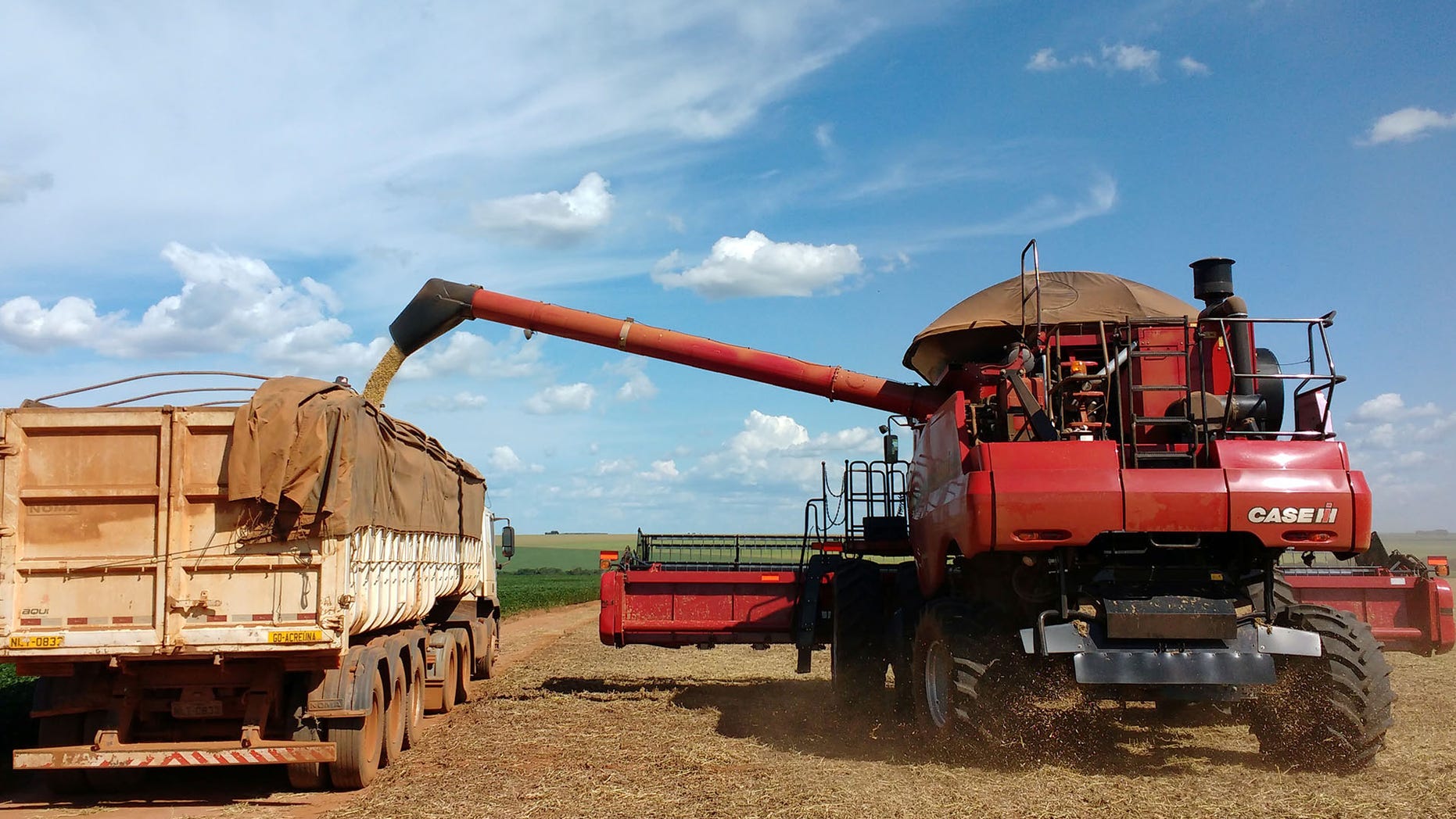 Soybeans are loaded into a truck at a field in the municipality of Campo Verde in Mato Grosso, Brazil January 10, 2017.