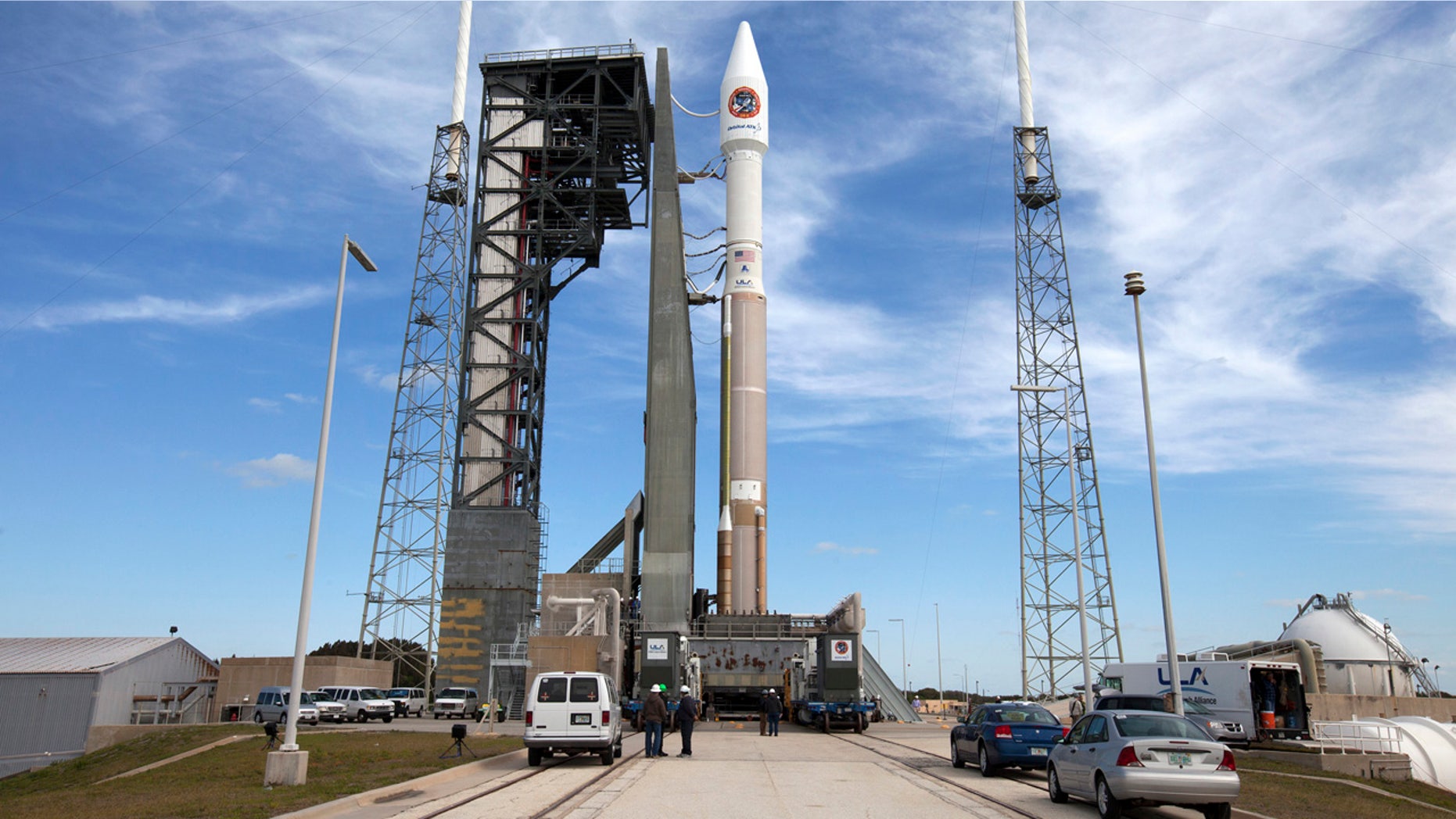 March 21, 2016: The United Launch Alliance Atlas V rocket and Orbital ATK Cygnus spacecraft stack sits on the launch pad at Cape Canaveral Air Force Station in Cape Canaveral, Fla