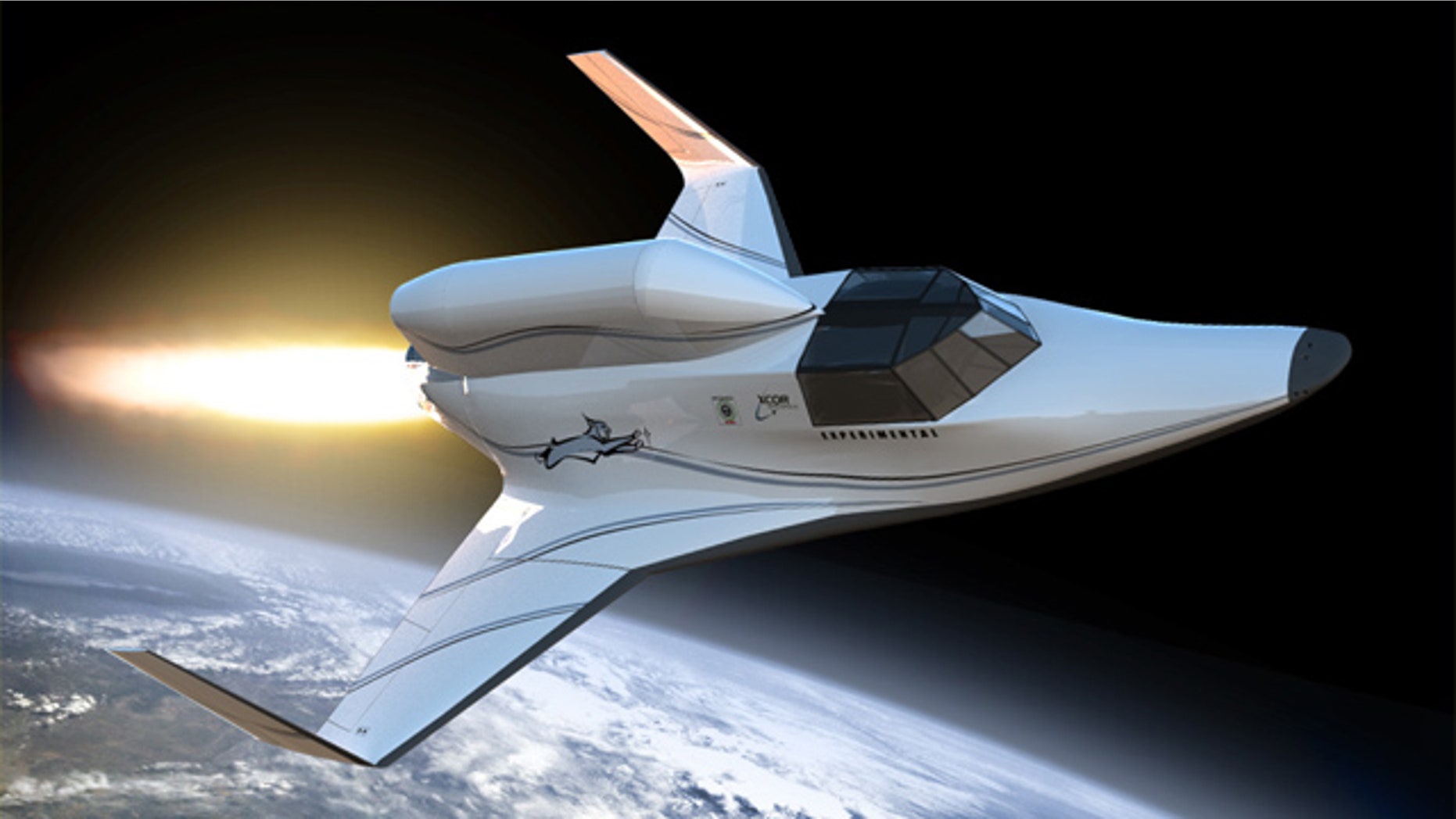 COR Aerospace's Lynx spacecraft is shown launching into space with a science payload on its dorsal side in this artist's illustration.