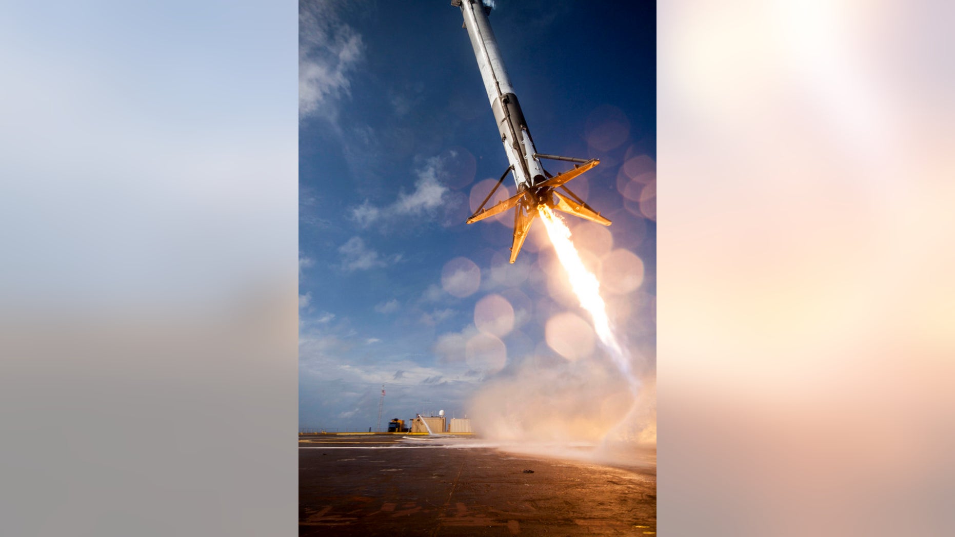 The first stage of SpaceX's Falcon 9 rocket attempts to land on the deck of a "drone ship" after sending the company's Dragon cargo capsule toward the International Space Station on April 14, 2015.