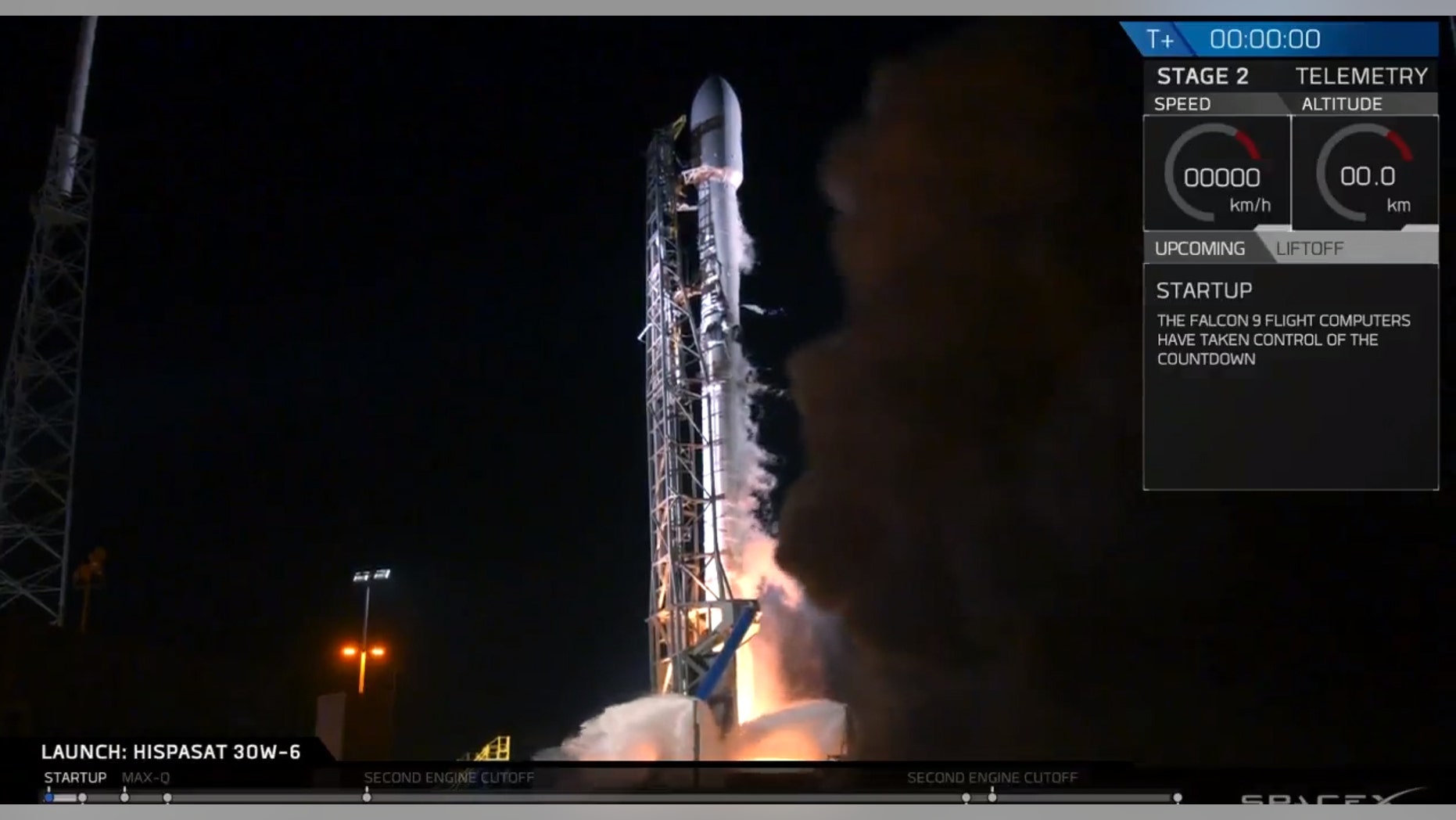 A SpaceX Falcon 9 rocket launches the Hispasat 30W-6 communications satellite for Spain's Hispasat from Cape Canaveral Air Force Station in the wee hours of March 6, 2018.