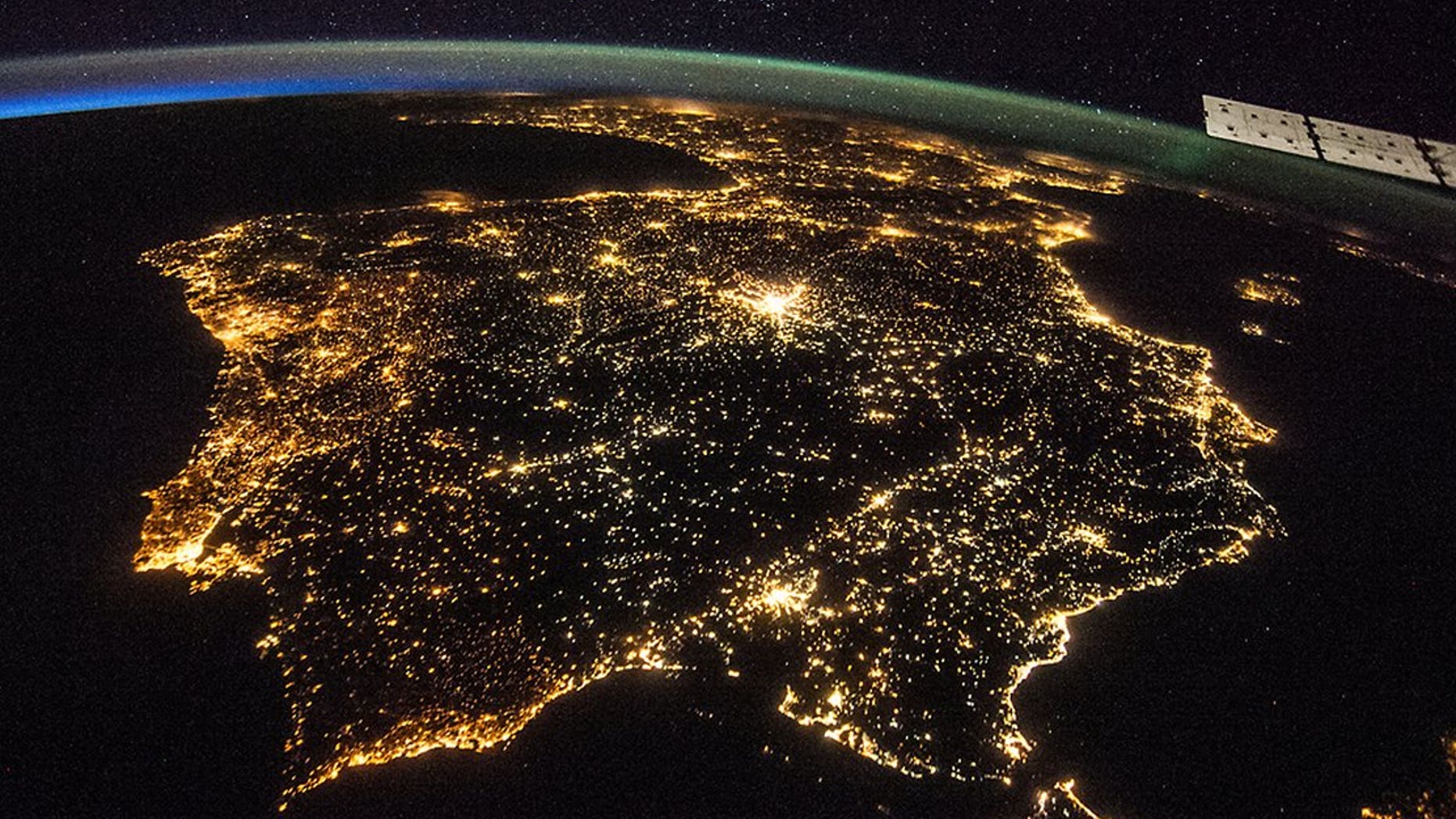 This image taken from the International Space Station shows artificial lights from Spain and Portugal.