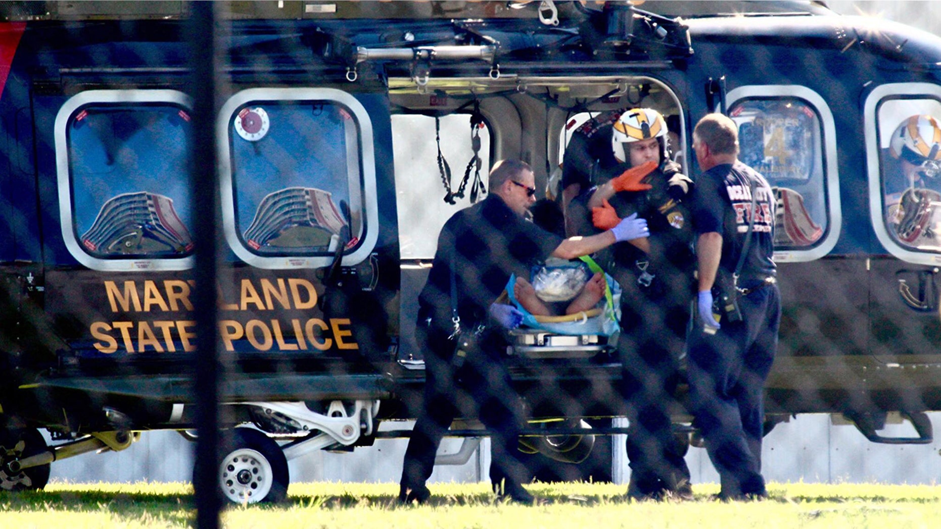 A Maryland State Police helicopter flew the injured man to the R. Adams Cowley Shock Trauma Center at the University of Maryland in Baltimore.