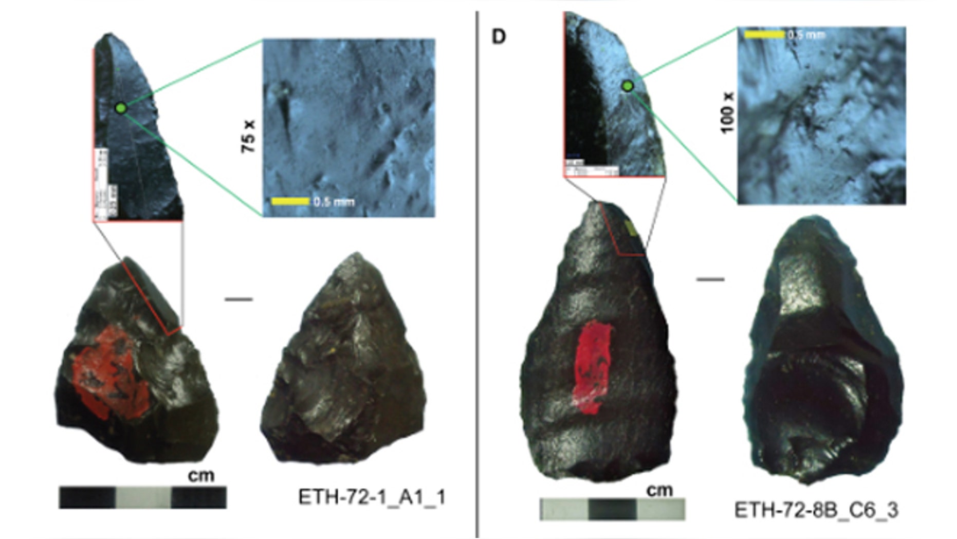 A sample of Gademotta pointed artifacts exhibiting micro- and macrofracture features indicative of projectile weaponry.