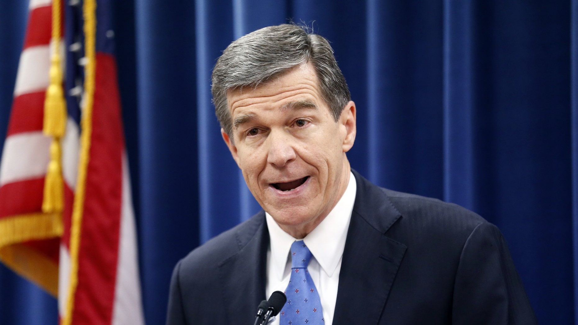 Dec. 15, 2016: Governor-elect Roy Cooper holds a press conference to complain about efforts by Republicans to cut the power of the Governor's office during the special session of the General Assembly that is going on a few blocks away.