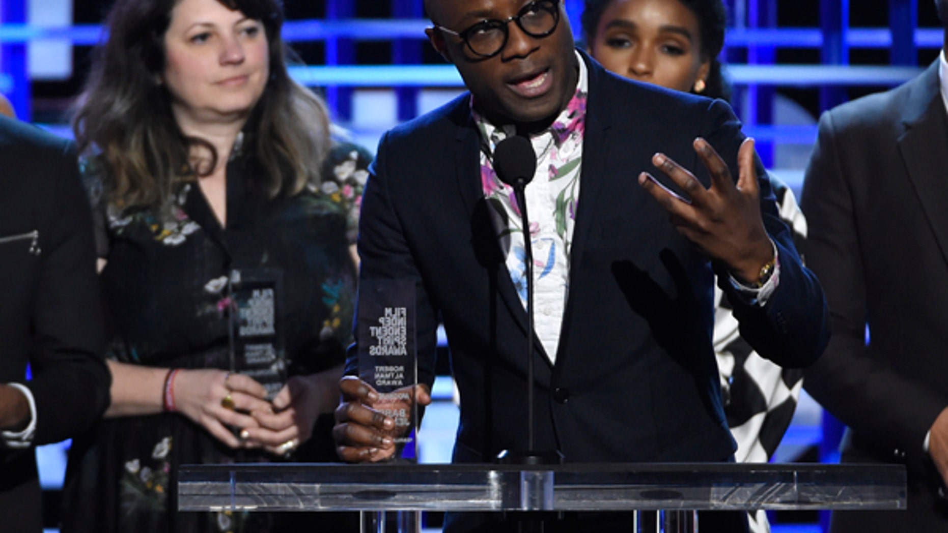 Barry Jenkins accepts the Robert Altman award for "Moonlight" at the Film Independent Spirit Awards on Sat., Feb. 25, 2017, in Santa Monica, California.