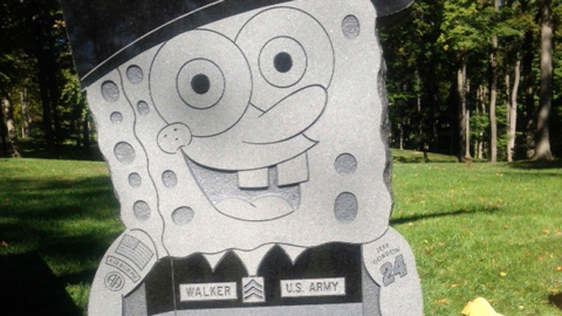 Oct. 10, 2013: This photo provided by the family of Kimberly Walker, shows Walker's gravestone in the likeness of popular cartoon character SpongeBob SquarePants.