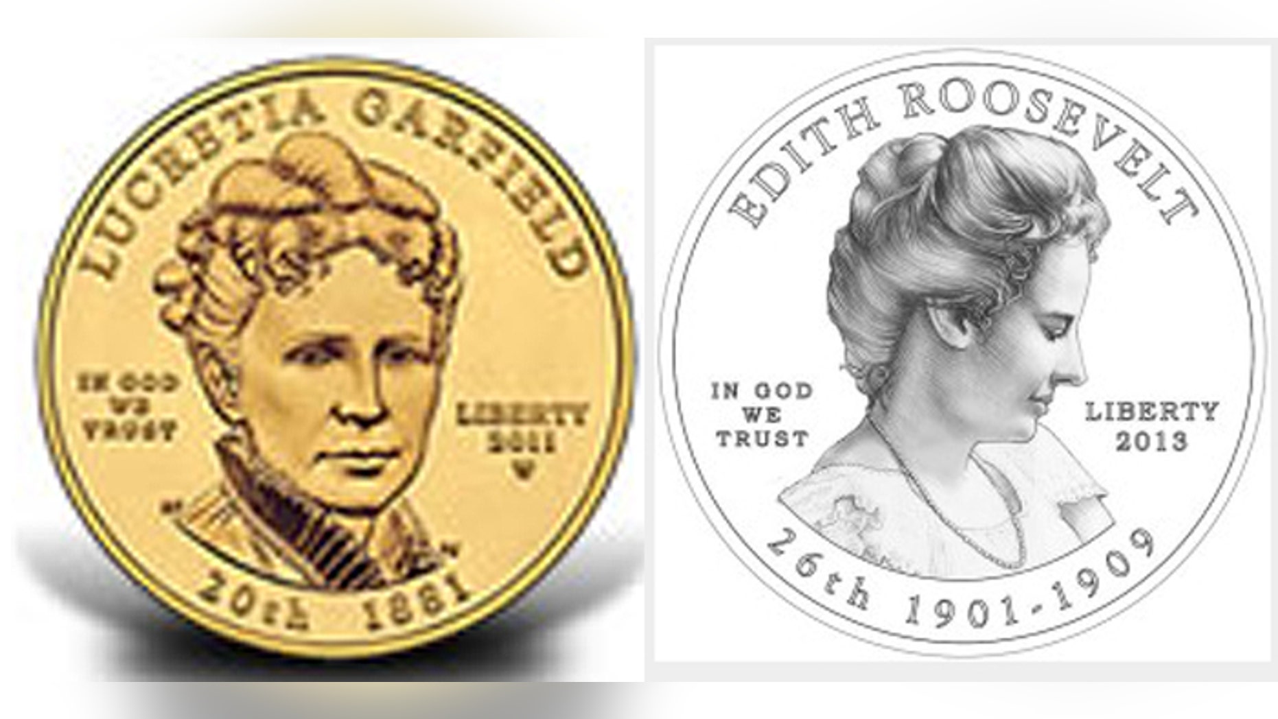 Former first lady Lucretia Garfield, left, made it on a coin in 2011. Edith Roosevelt, right, is set to make her debut later this year.