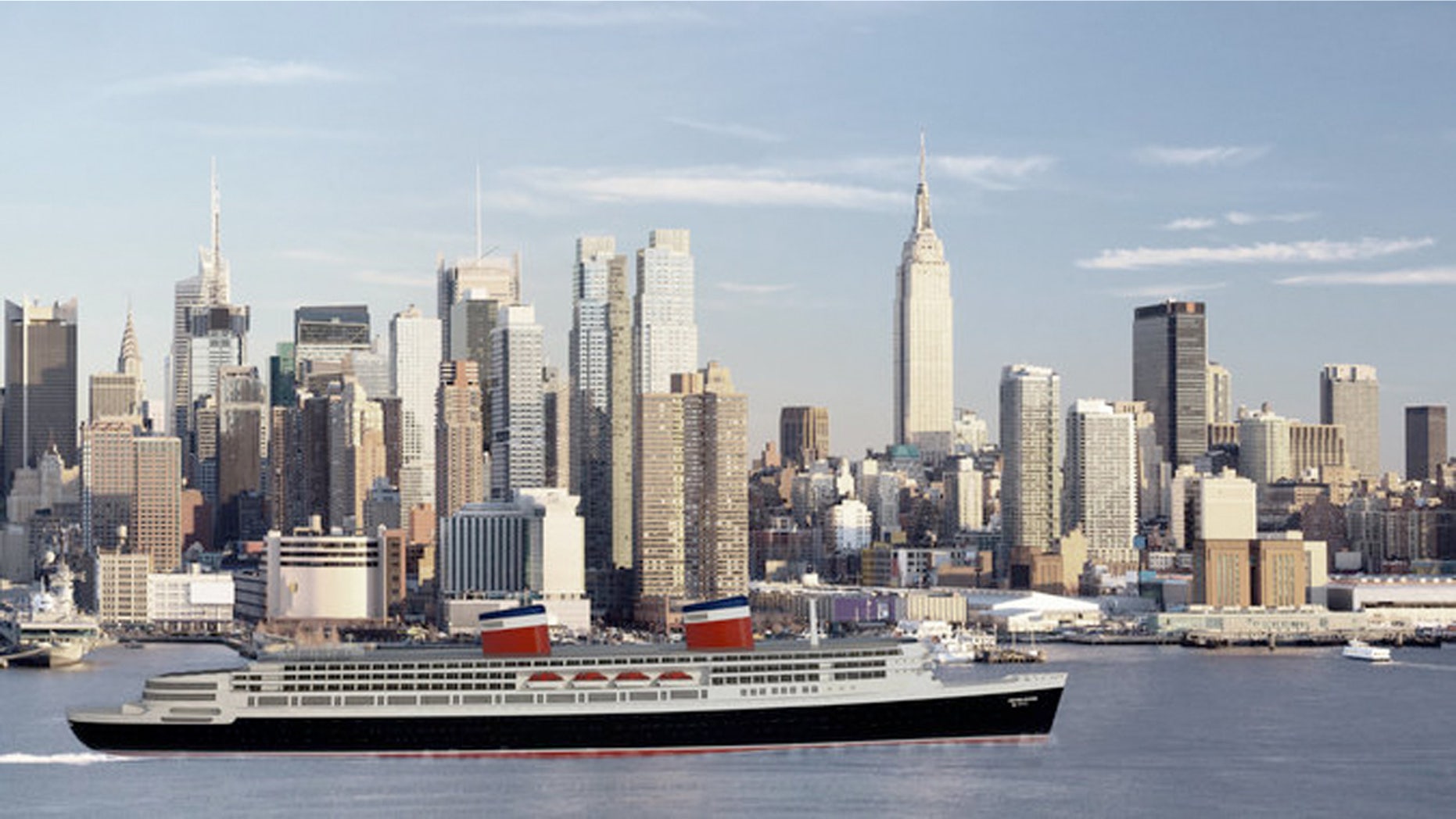 A rendering shows the refurbished S.S. United States that could feature gold-leaf embellishments, sculptures and top-of-the-line service and culinary experiences.