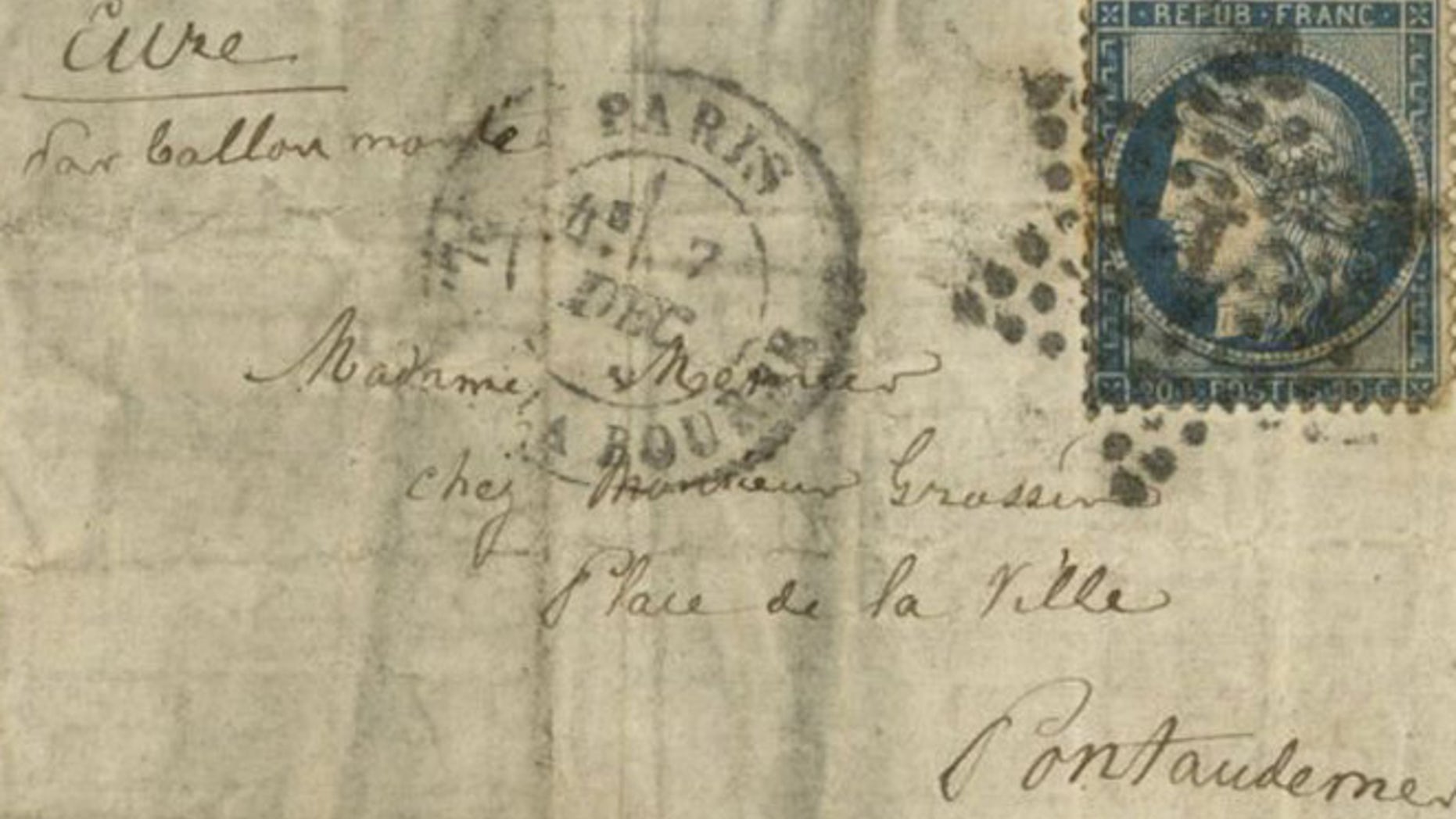 Historians work to determine how a letter sent in about 1870 on a hot air balloon ended up in archives over 10,000 miles away.