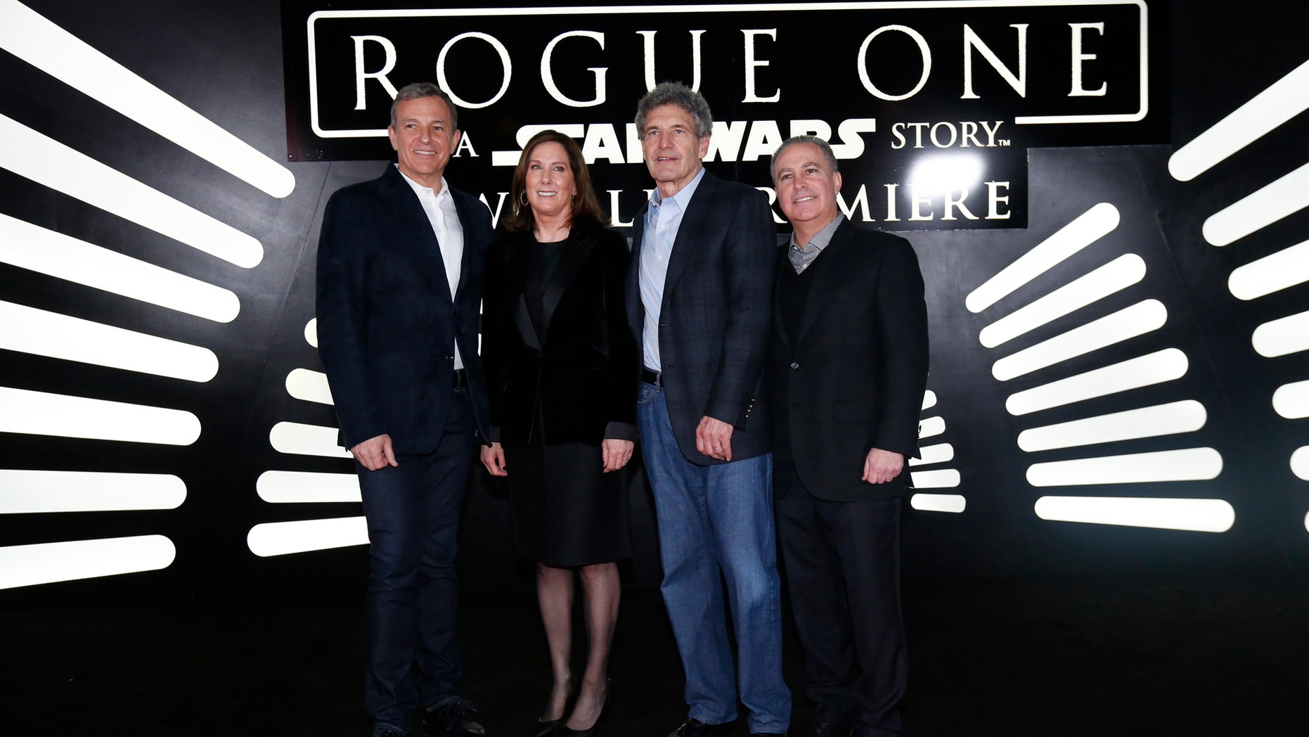 File photo: Chief Executive Officer of Disney Bob Iger, producer Kathleen Kennedy, Chairman of Walt Disney Studios Alan Horn and President The Walt Disney Studios Alan Bergman (L to R) arrive at the world premiere of the film "Rogue One: A Star Wars Story" in Hollywood, California, U.S., December 10, 2016. (REUTERS/Mario Anzuoni)