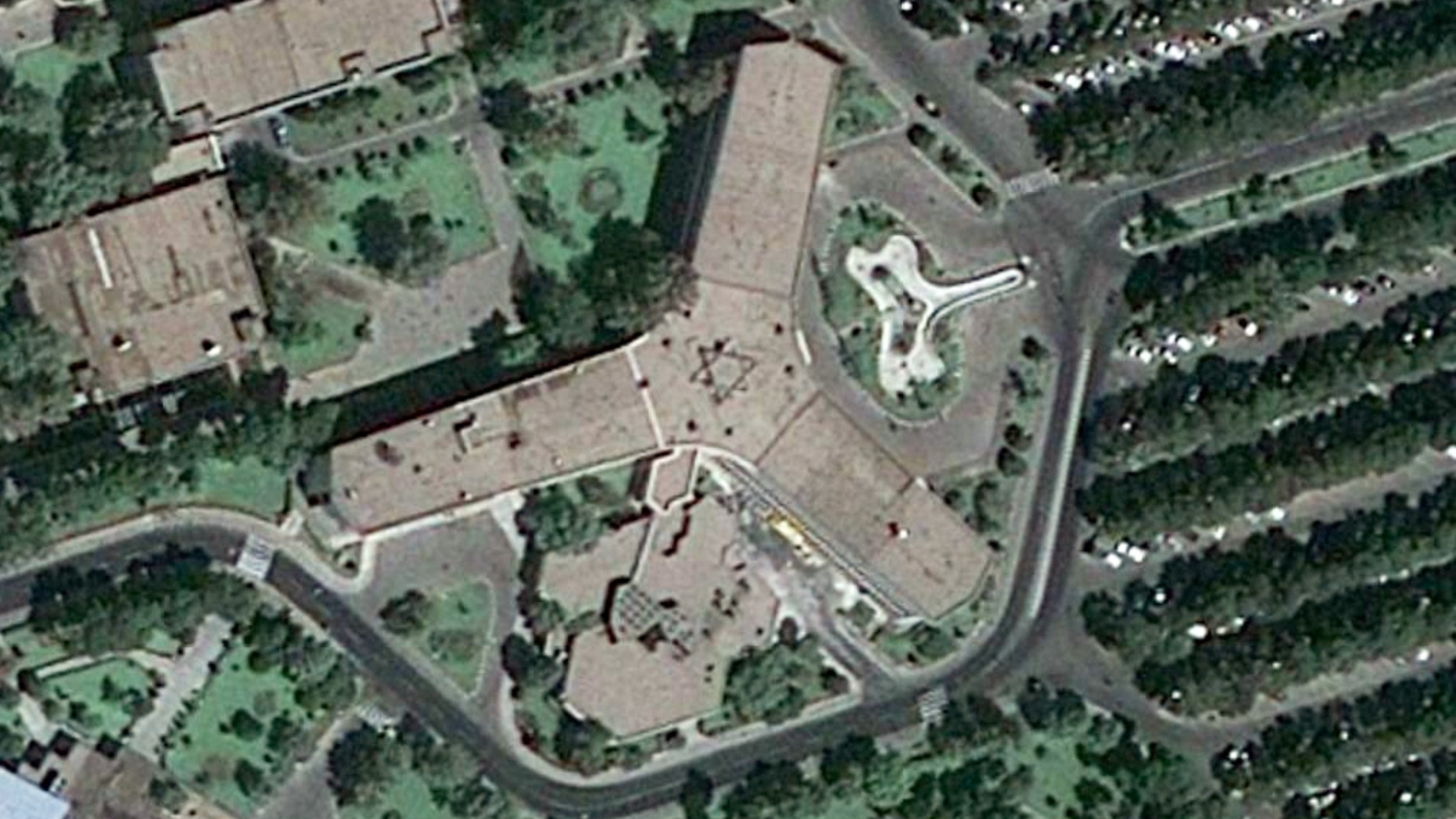 This satellite image of the Airline of the Islamic Republic of Iran, also known as Iran Air, was taken by Google Earth and reveals a Star of David symbol. (Google Earth)