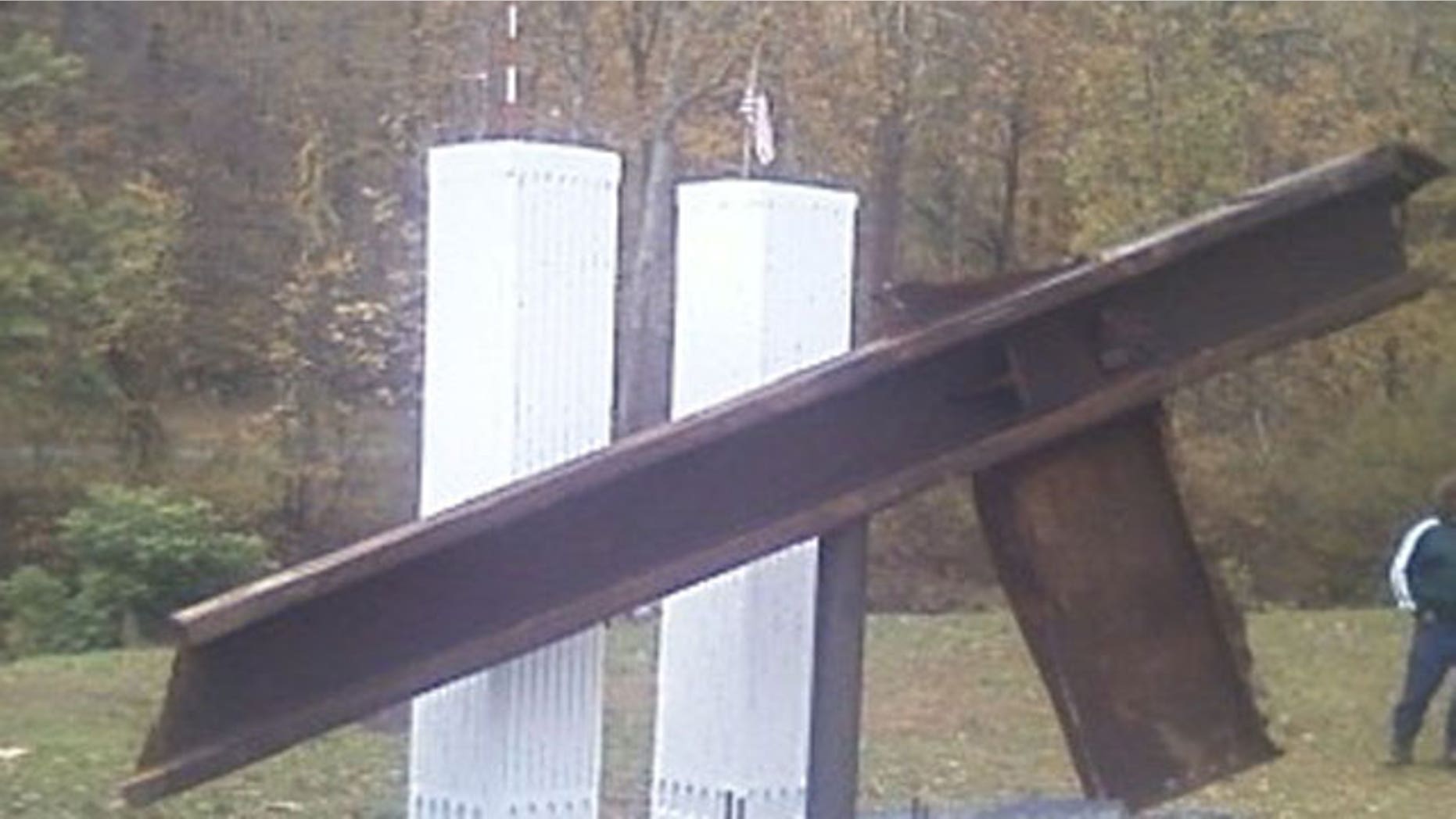 This 15 foot long piece of steel survived the September 11th terror attacks on the World Trade Center in New York City and now is located in the parking lot of the American Legion post in East Greenville, Pennsylvania.