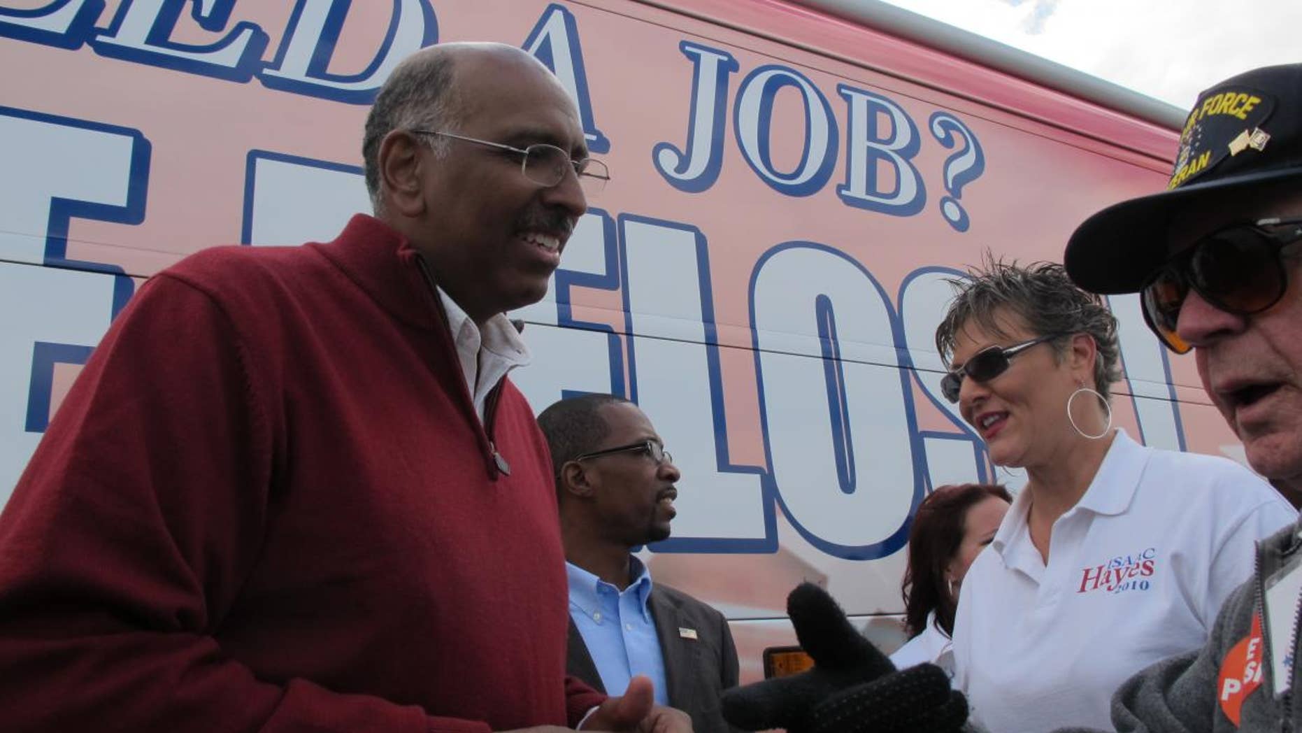 RNC Chairman Michael Steele (left) meets with voters on the party's "Fire Pelosi" tour leading up to the Nov. 4 midterms. (Fox News Photo)