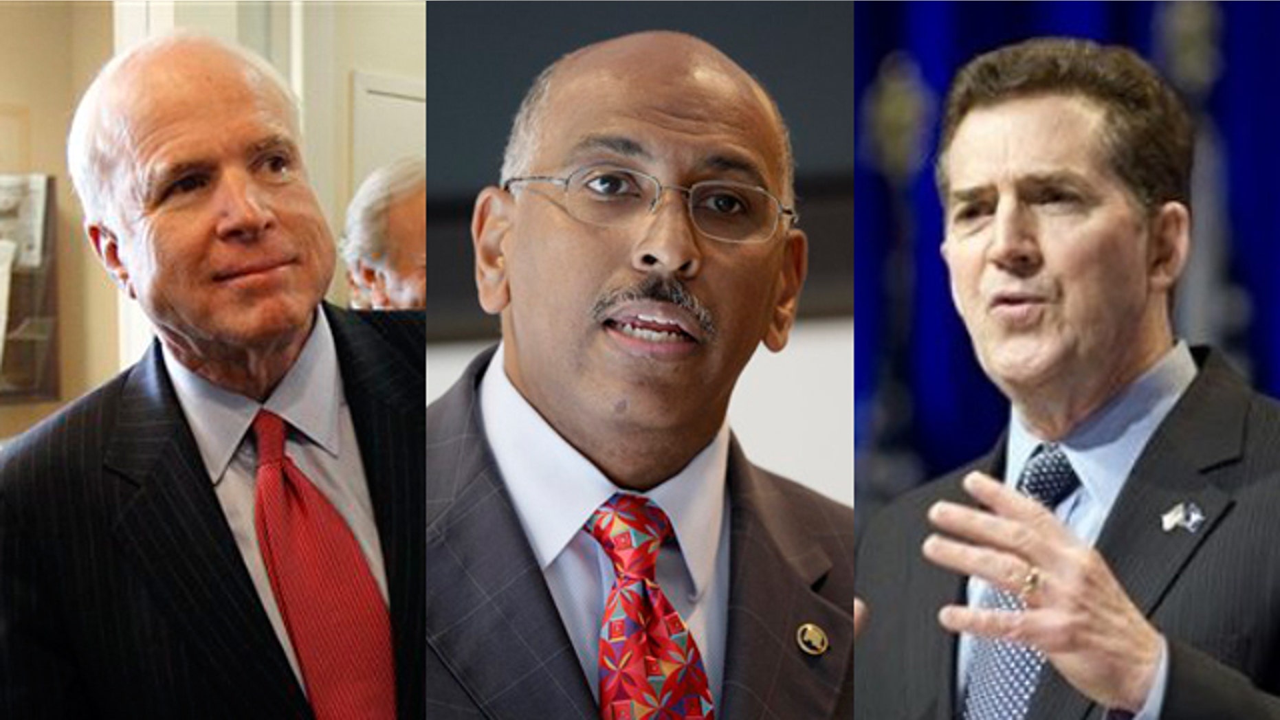 Shown here are Sen. John McCain, left, RNC Chairman Michael Steele, center, and Sen. Jim DeMint, right. (AP Photos)