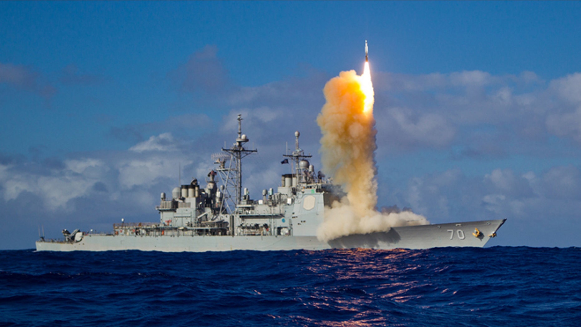 May 16, 2013: A Standard Missile 3 (SM-3) Block 1B interceptor is launched from the USS LAKE ERIE (CG 70) during a Missile Defense Agency and U.S. Navy test in the mid-Pacific.