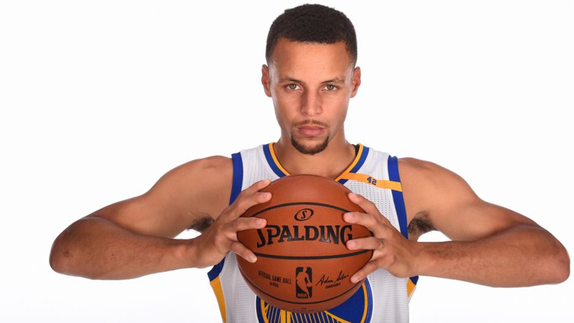 OAKLAND, CA - SEPTEMBER 26: A close up shot of Stephen Curry #30 of the Golden State Warriors during NBA Media Day at Oracle Arena in Oakland, California on September 26, 2016. NOTE TO USER: User expressly acknowledges and agrees that, by downloading and or using this photograph, user is consenting to the terms and conditions of Getty Images License Agreement. Mandatory Copyright Notice: Copyright 2016 NBAE (Photo by Noah Graham/NBAE via Getty Images)