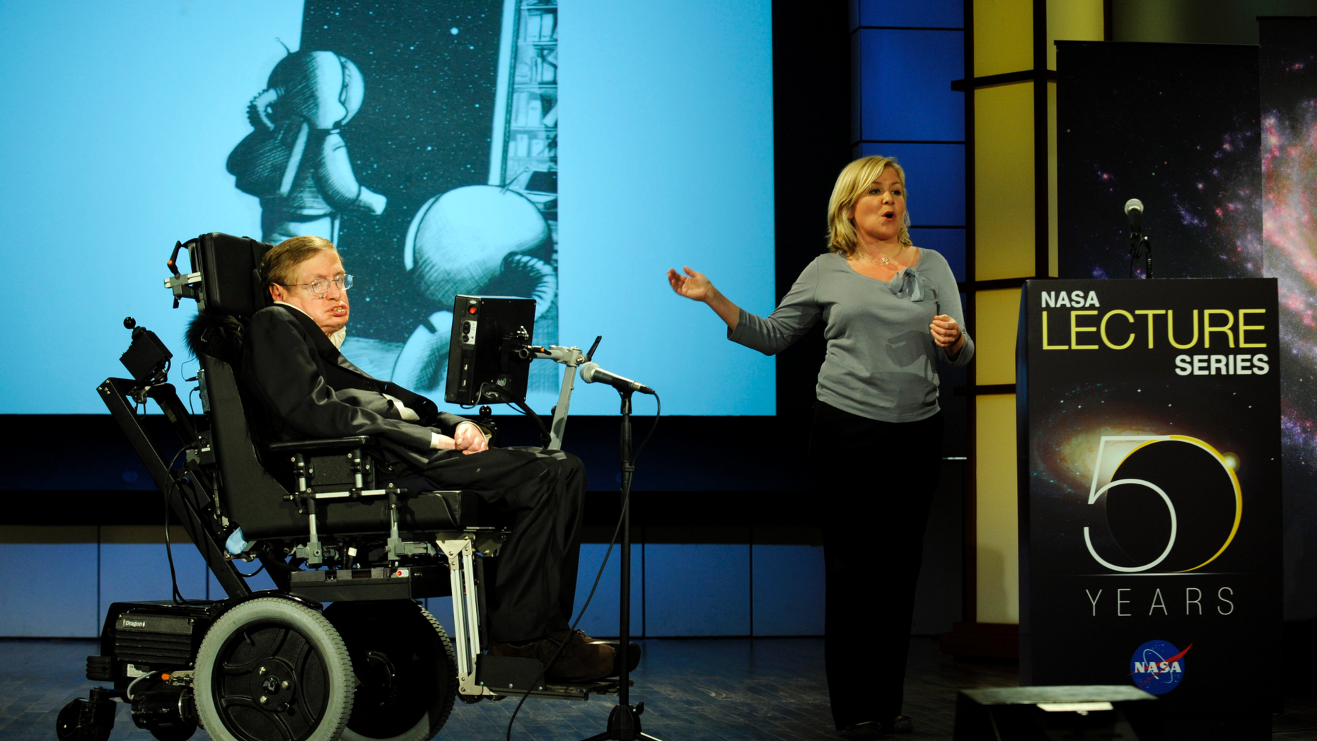 Professor Stephen Hawking speaks about why humanity should expand out into space for the NASA Lecture Series on April 21, 2008.