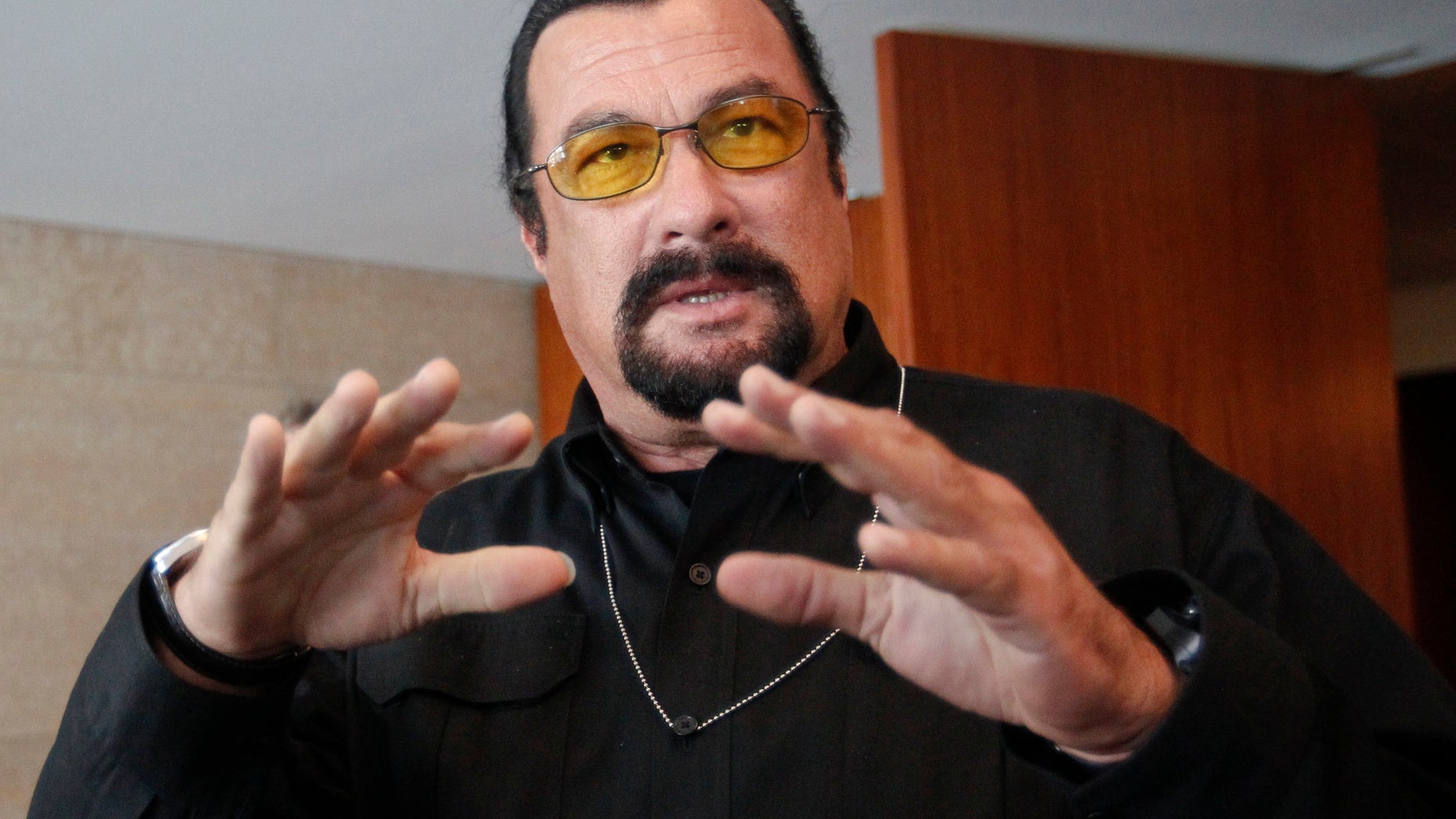 June 2, 2013. Steven Seagal speaks to the media at a news conference in Moscow.