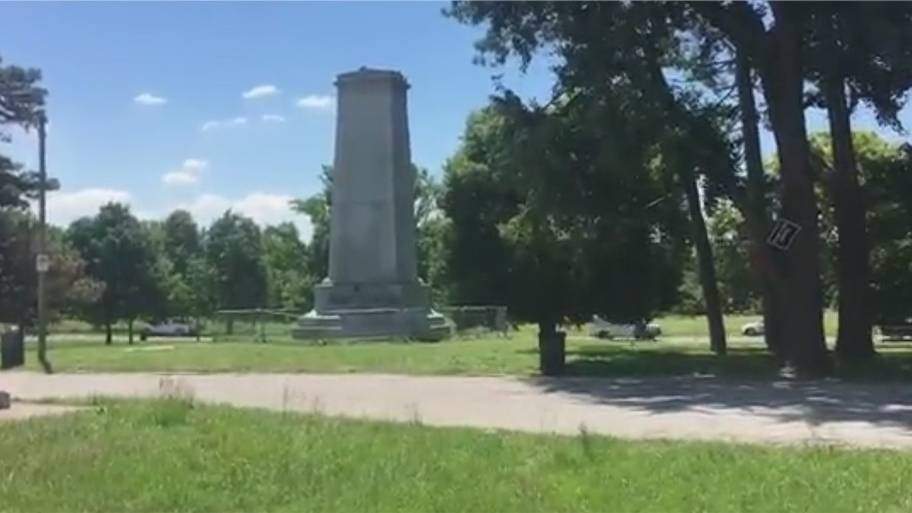 The Confederate monument was placed in the park in 1914 by the Daughters of the Confederacy.