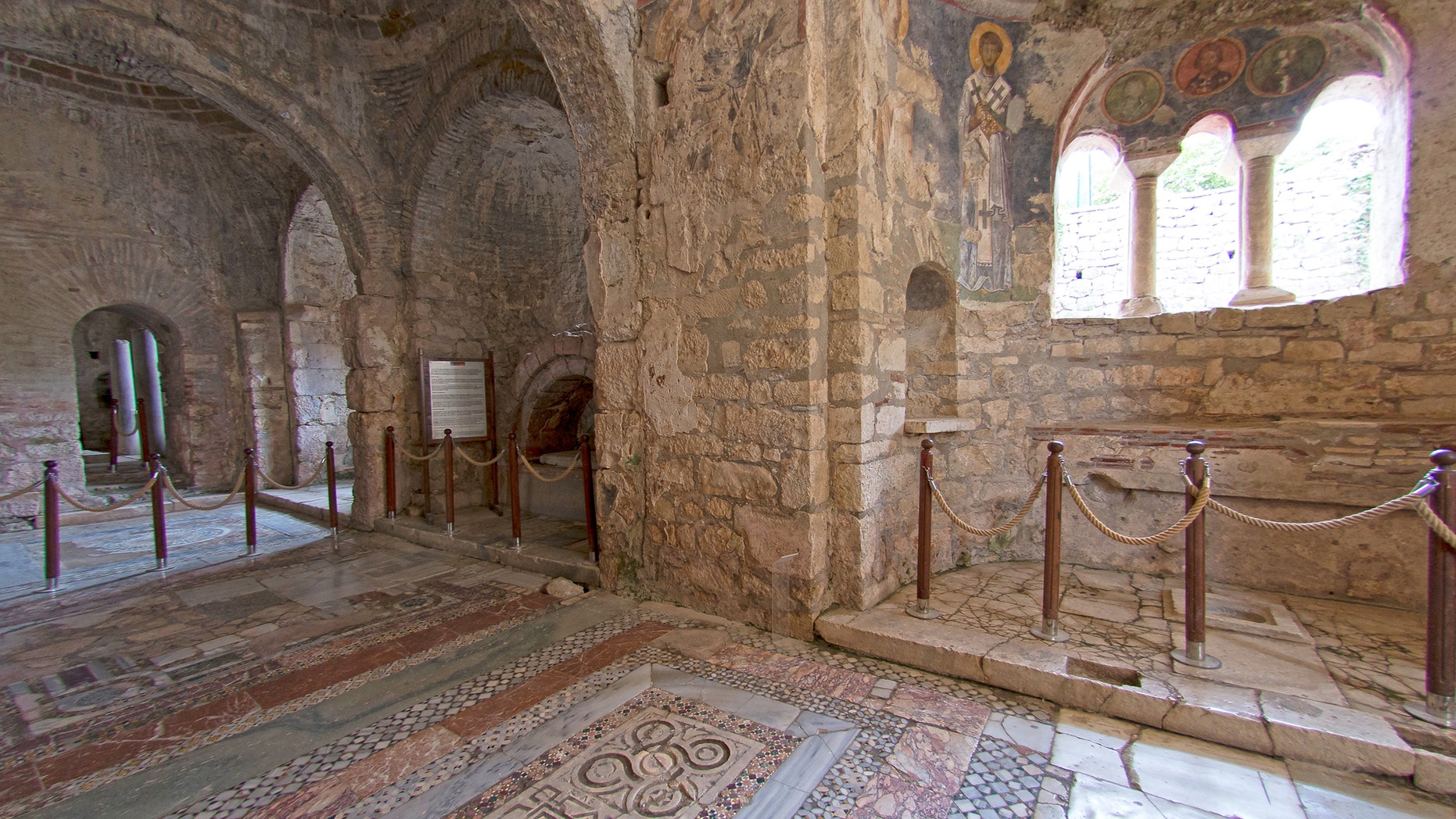 File photo shows the interior of St Nicholas Church in Demre, Turkey. Experts believe that the grave of St. Nicholas, the historical inspiration for Santa Claus, may be beneath the church.