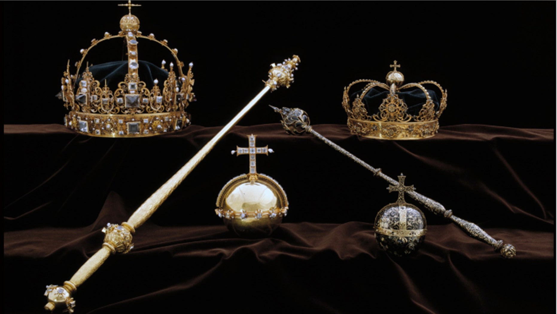 Police say the two crowns and the larger of the two royal orbs in this photo were taken by the thieves.