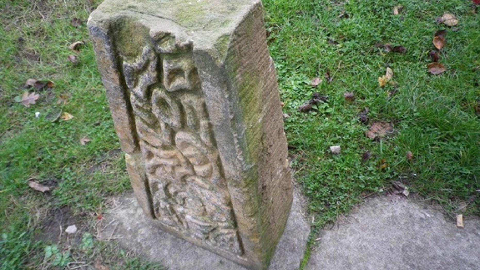 James Balme, an archaeologist and TV presenter, discovered this stone carving in a garden in Leicester, England, where it was up for sale as a garden ornament. He recognized it was no ordinary ornament and purchased it.