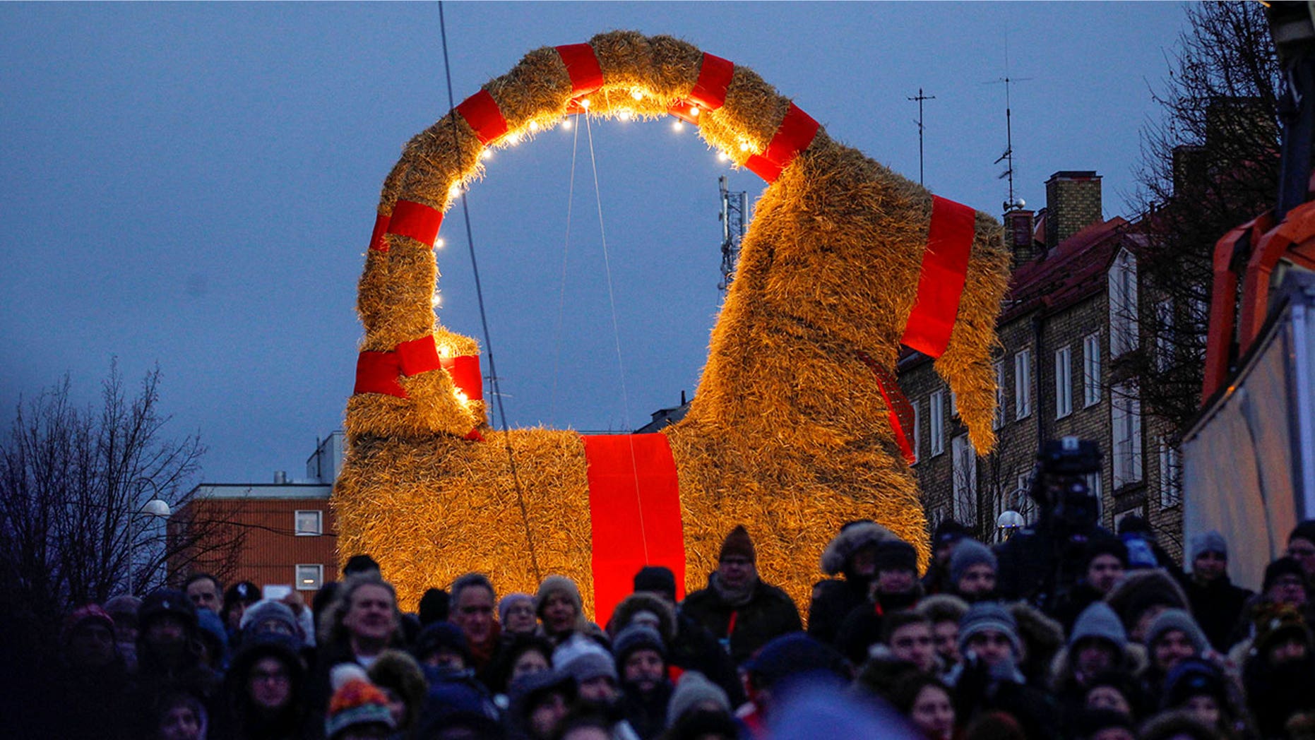 The traditional straw goat is displayed in Gavle, Sweden, in late Nov. 2016.