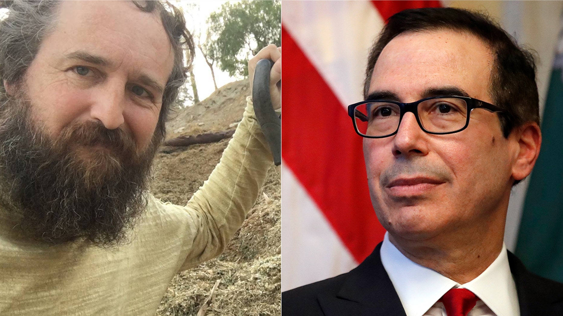 Robby Strong, left, claims he's the one behind the gift-wrapped package left outside Treasury Secretary Mnuchin's home that caused a stink.