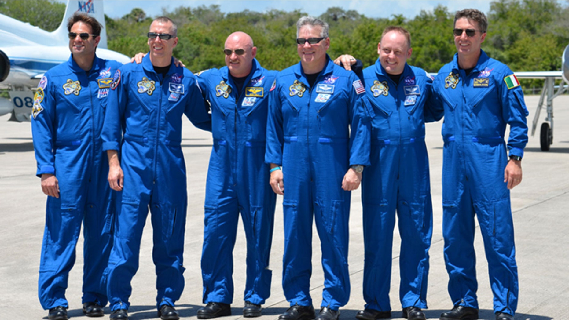 The space shuttle Endeavour's STS-134 crew arrives at NASA's Kennedy Space Center in Florida.