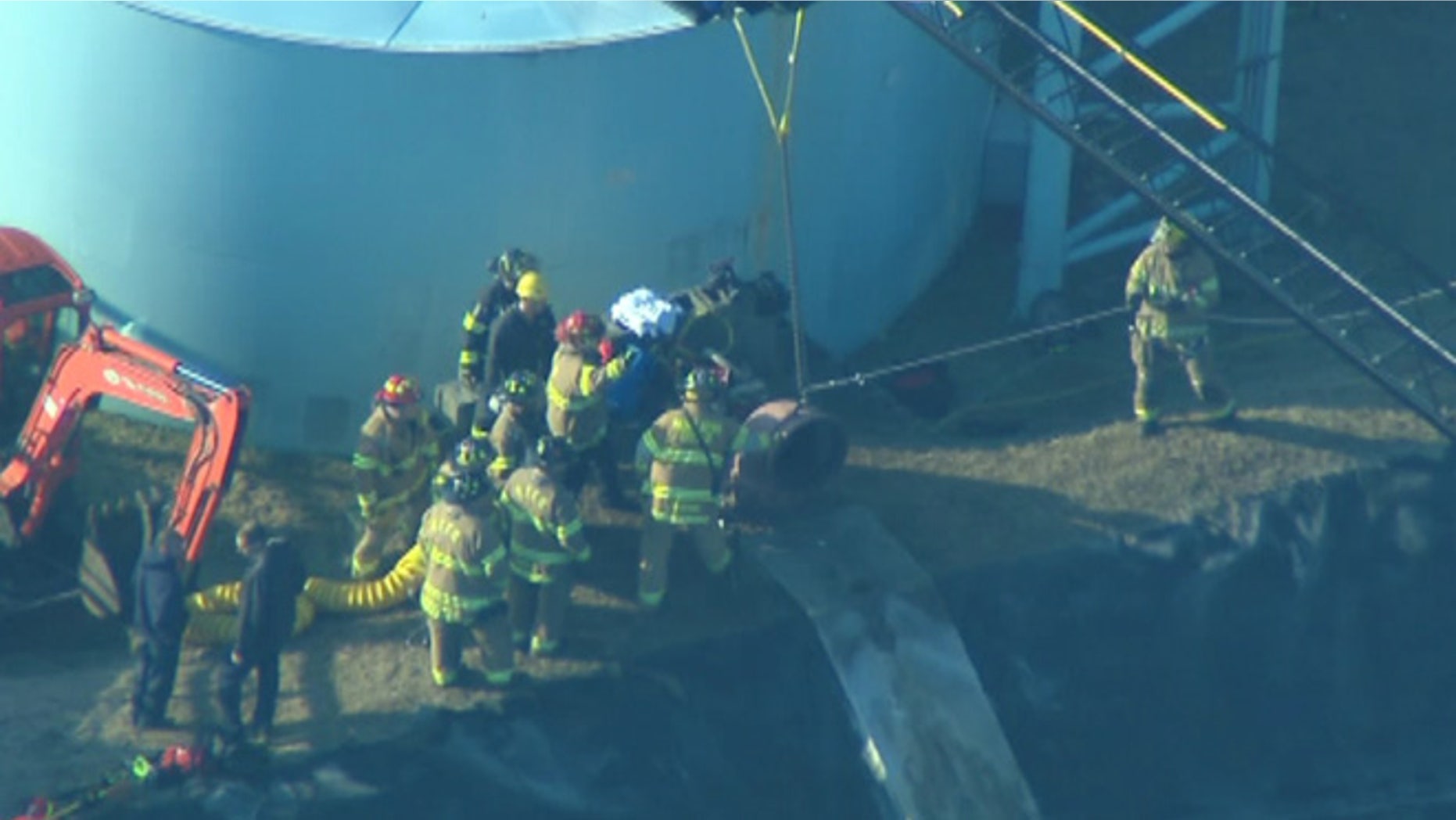 Authorities working to free a person stuck in a pipe at a water facility in Manalapan Township, which is south east of Princeton.