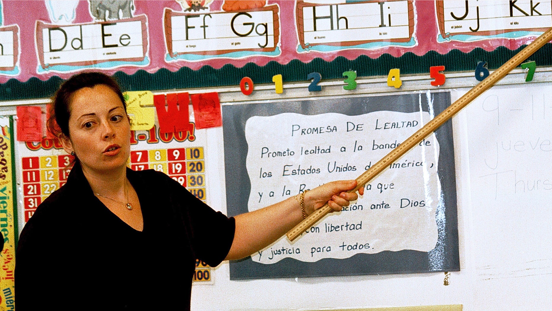 Lourdes Carmona, a Spanish speaking first grade teacher, instructs a class at Birdwell Elementary School in Tyler, Texas.