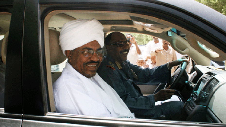 Sudan's President and presidential candidate Omar El-Bashir arrive at a mosque for Friday prayers in Khartoum, Sudan, Friday, April 16, 2010. (AP)