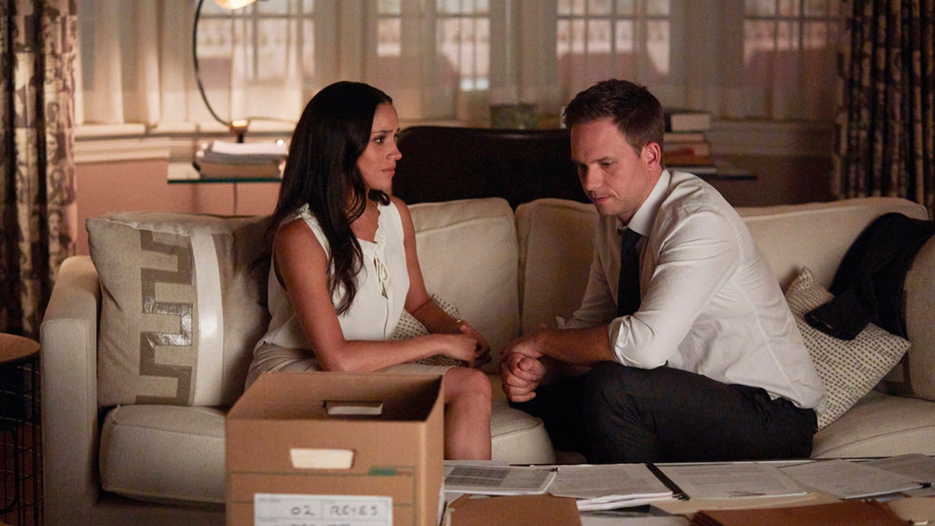 Meghan Markle as Rachel Zane and Patrick J. Adams as Michael Ross in a recent episode of "Suits."