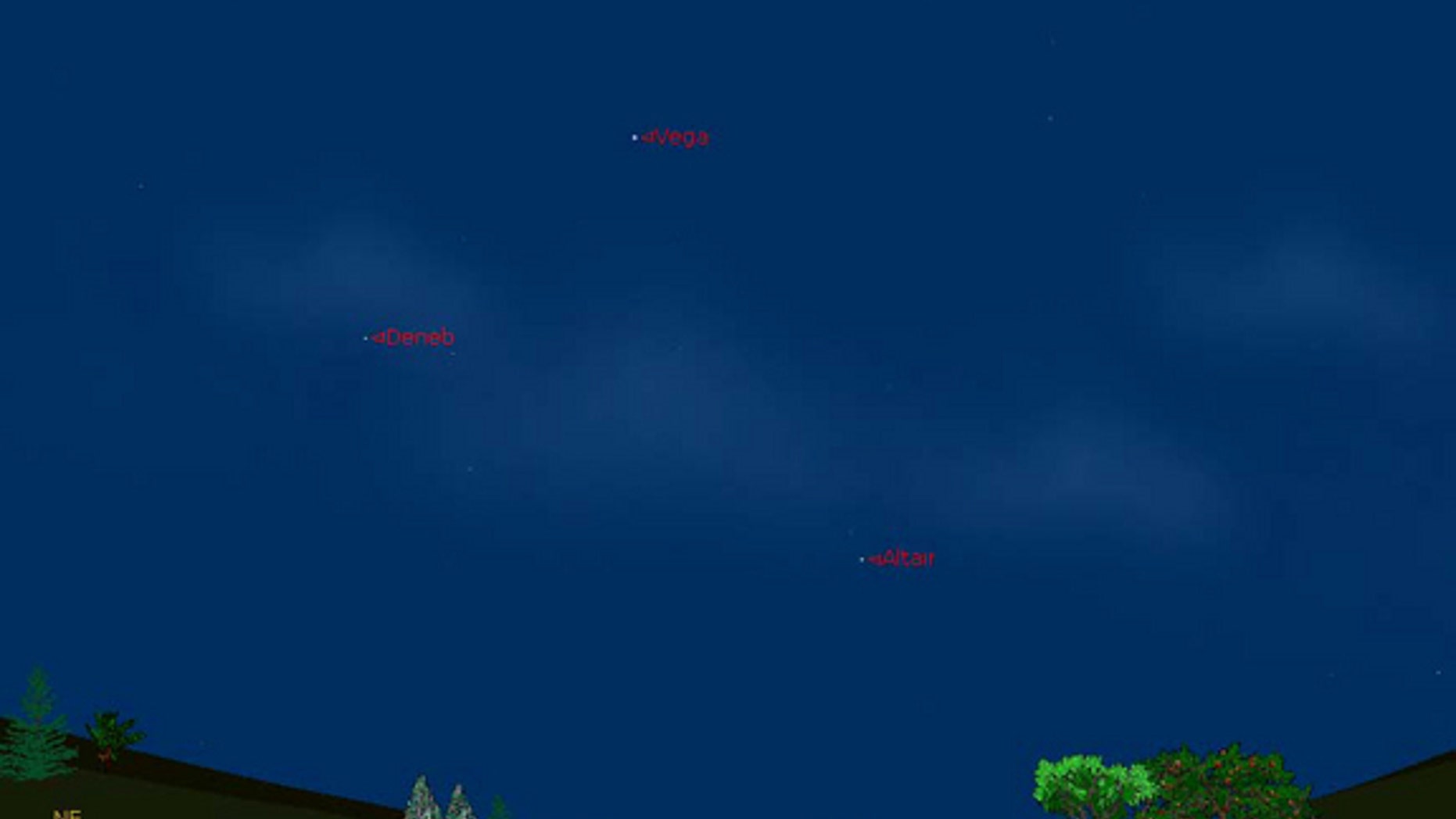 This sky map shows the location of the bright stars Vega, Altair and Deneb in the eastern night sky in summer 2012.The stars form the Summer Triangle visible in North Hemisphere night skies.