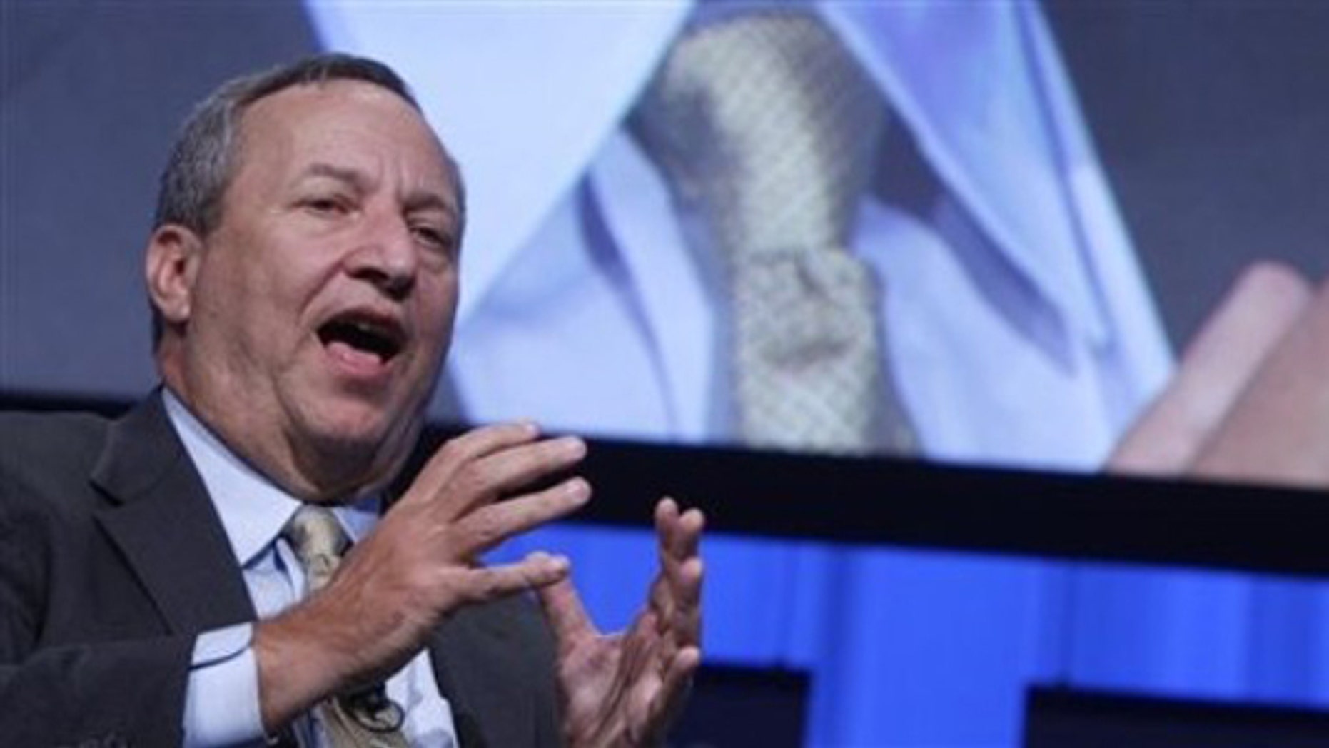 Larry Summers, director of the National Economic Council, speaks during a session 'The U.S. Economic Outlook' at the World Economic Forum in Davos, Switzerland on Jan. 29. (AP Photo)
