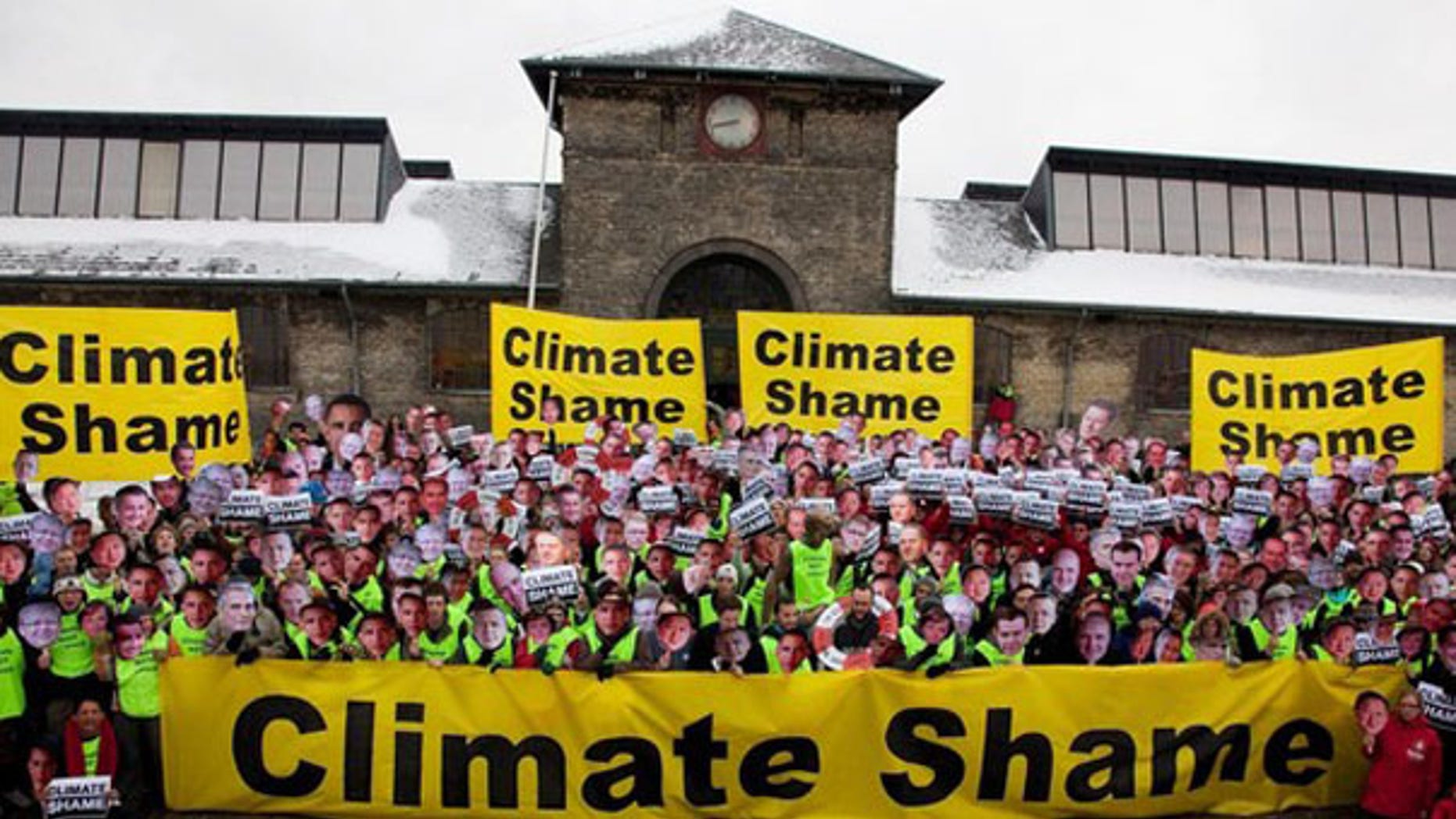 A handout shows members of the TckTckTck coalition protesting the heads of state at the Climate Change Conference in Copenhagen Dec. 18. (Reuters Photo)