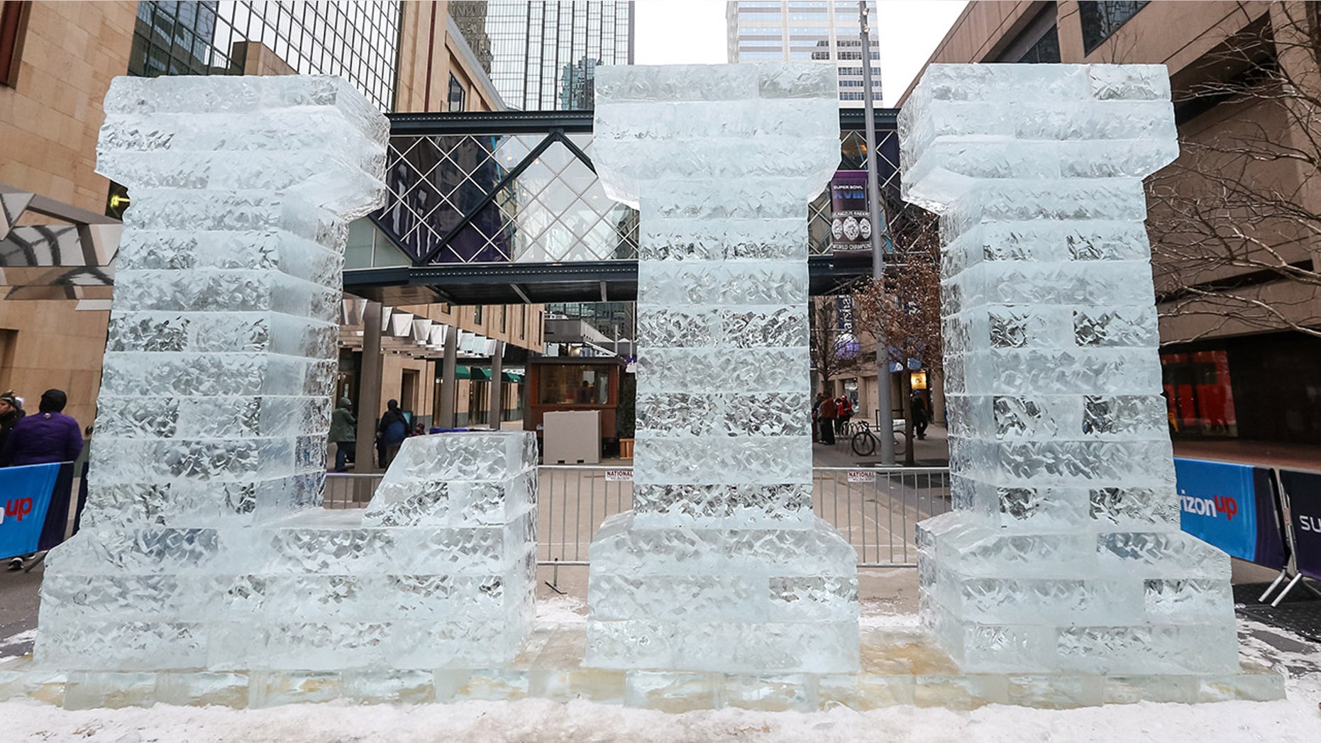 A view of an ice sculpture for Super Bowl LII on Nicollet Mall at the Super Bowl Live event on Jan. 30 in Minneapolis, MN.