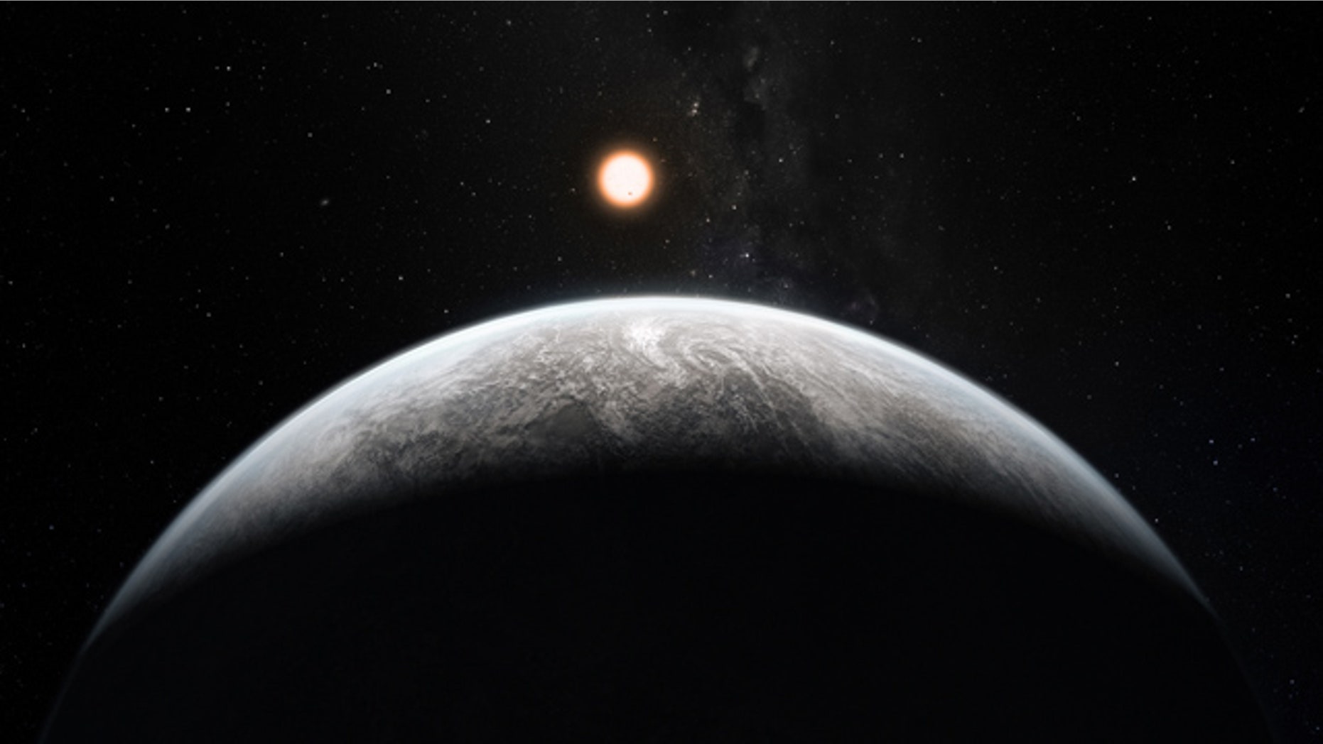 This artists impression shows the alien planet HD 85512b orbiting the Sun-like star HD 85512 in the southern constellation of Vela (The Sail). It orbits a star 35 light-years from Earth and weighs the equivalent of 3.6 Earth masses and may be in the habitable zone.