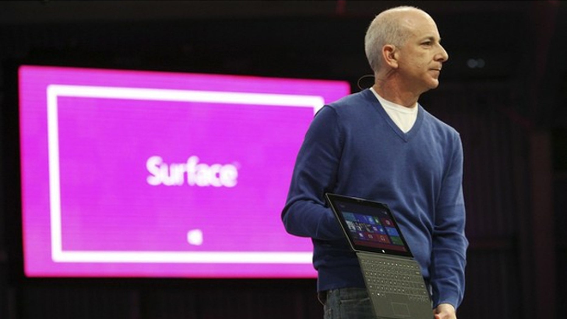 Microsoft's Steven Sinofsky introduces the company's line of tablet computers on Monday at a media event in Los Angeles, marking a major strategic shift as the software giant struggles to compete with Apple and re-invent Windows.