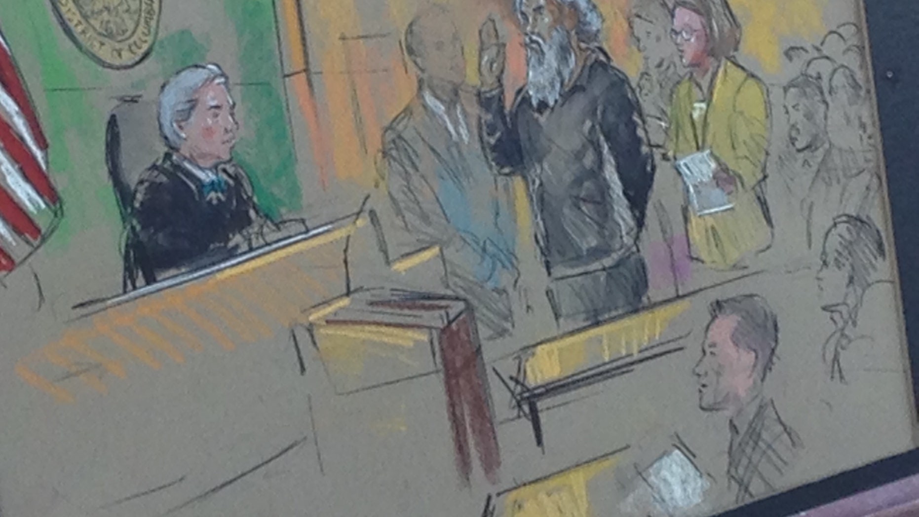 This courtroom sketch shows Benghazi terror suspect Ahmed Abu Khatallah.