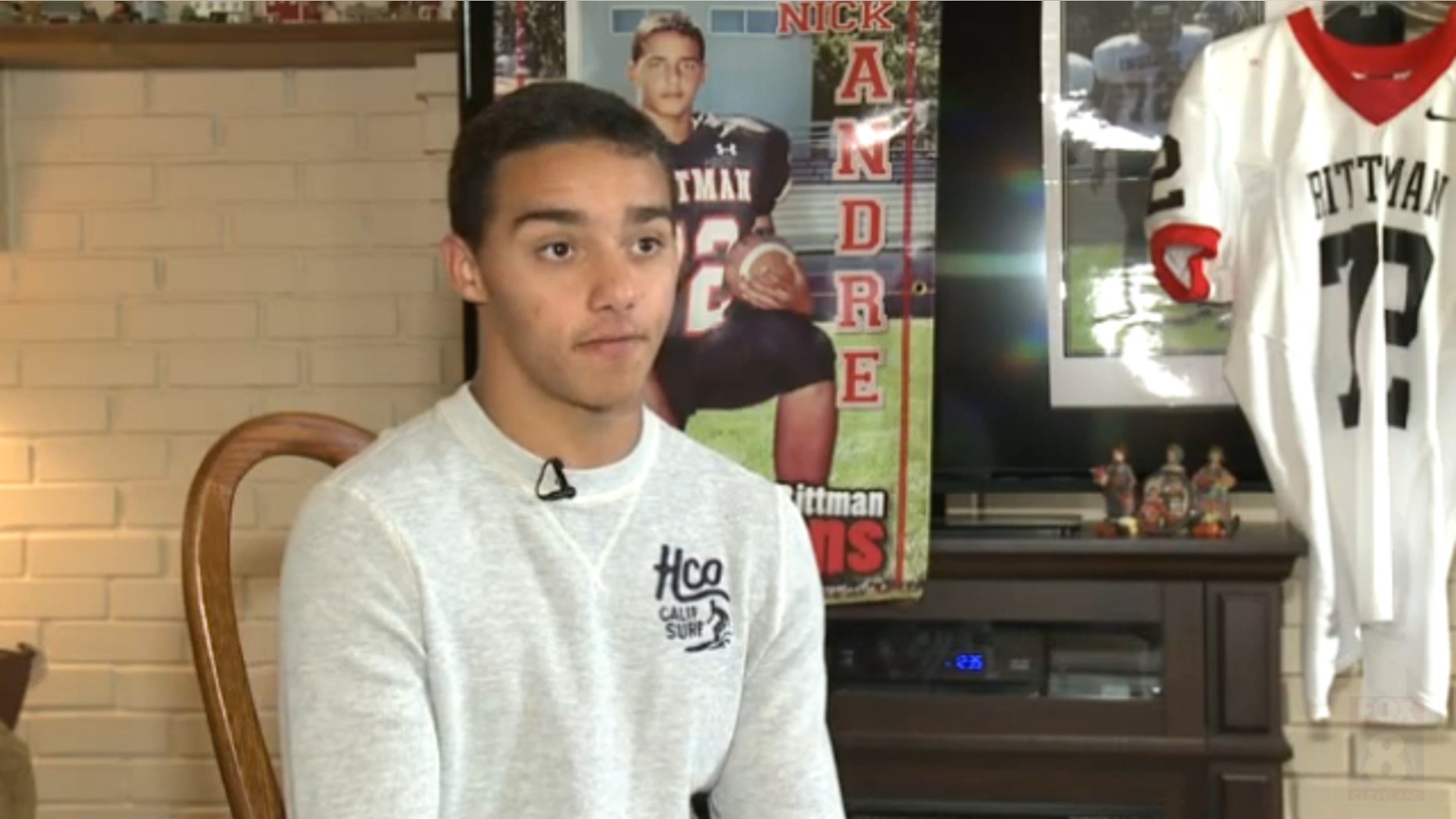 UNDATED: Nick Andre, 16, of Akron, Ohio, says he was punished after reading the poem in class critical of his team.